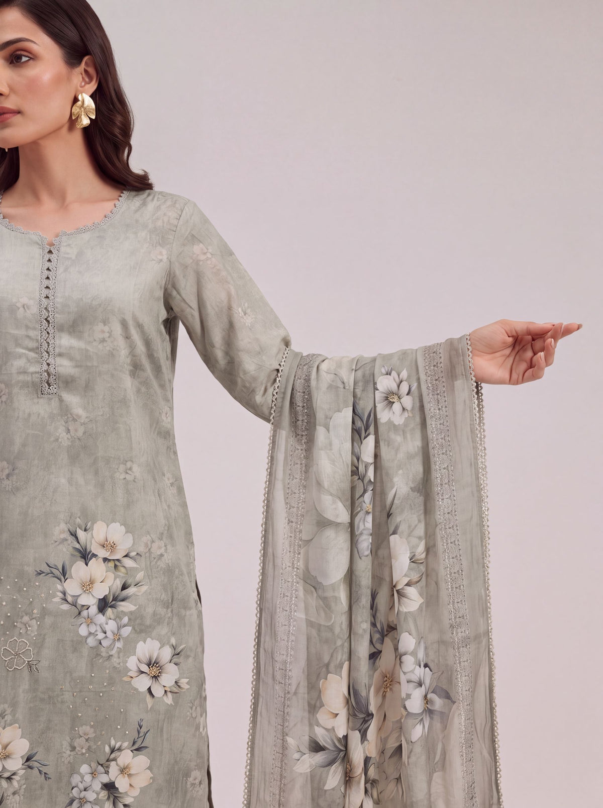Saanjh - Stone Grey Cotton Cambric Kurta Set