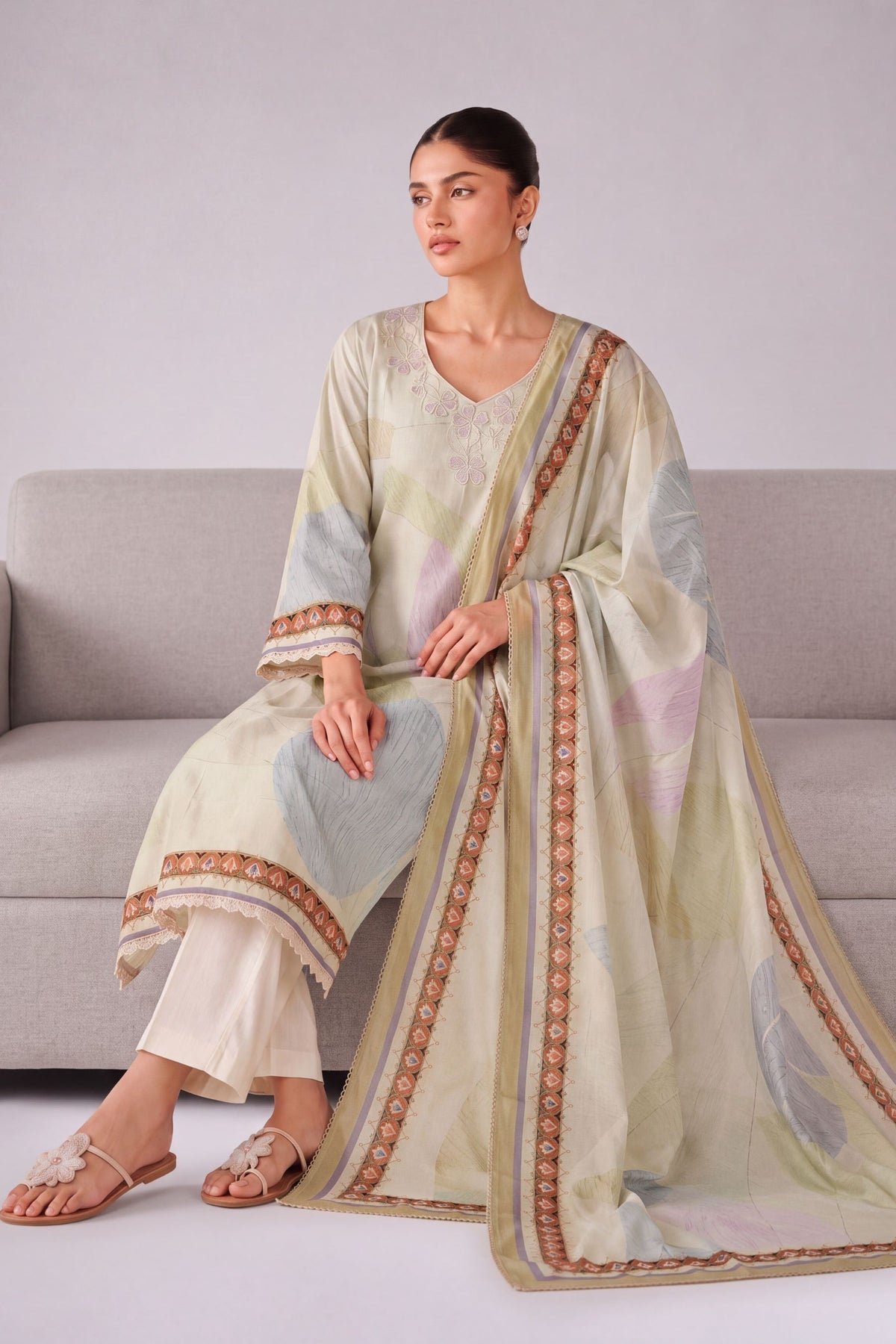 Pankhuri - Pastel Yellow Cotton Cambric Kurta Set