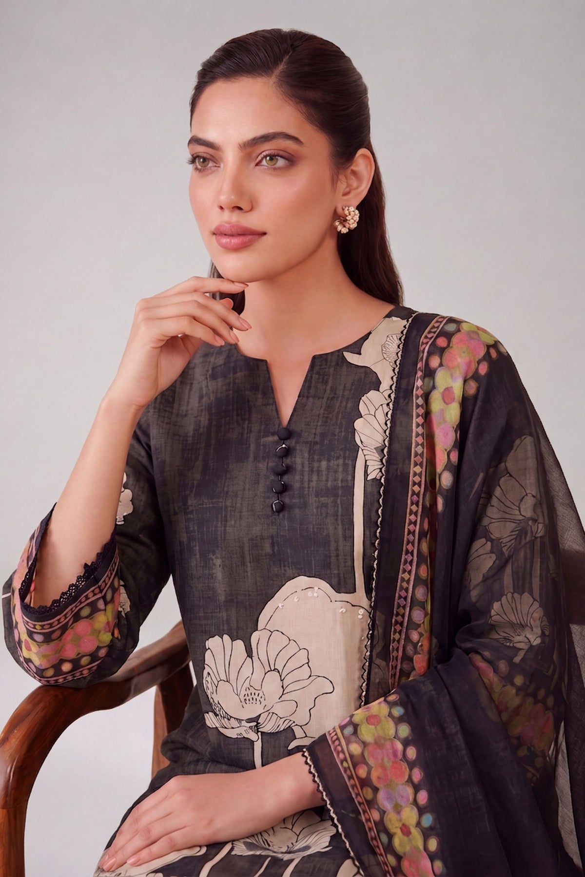 Kaya - Iron Black Cotton Cambric Kurta Set