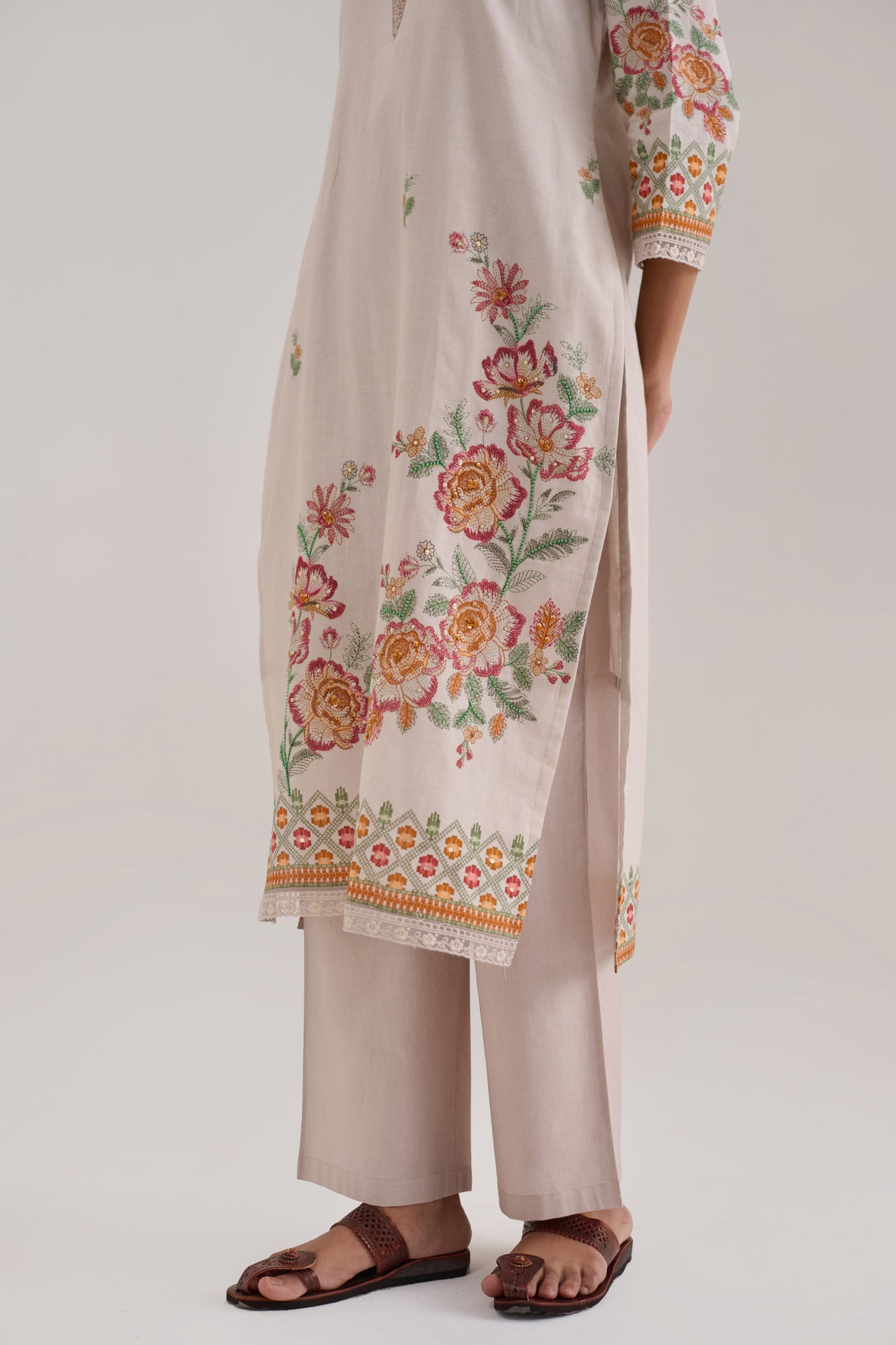 Pankhuri - Light Grey Cotton Cambric Kurta Set