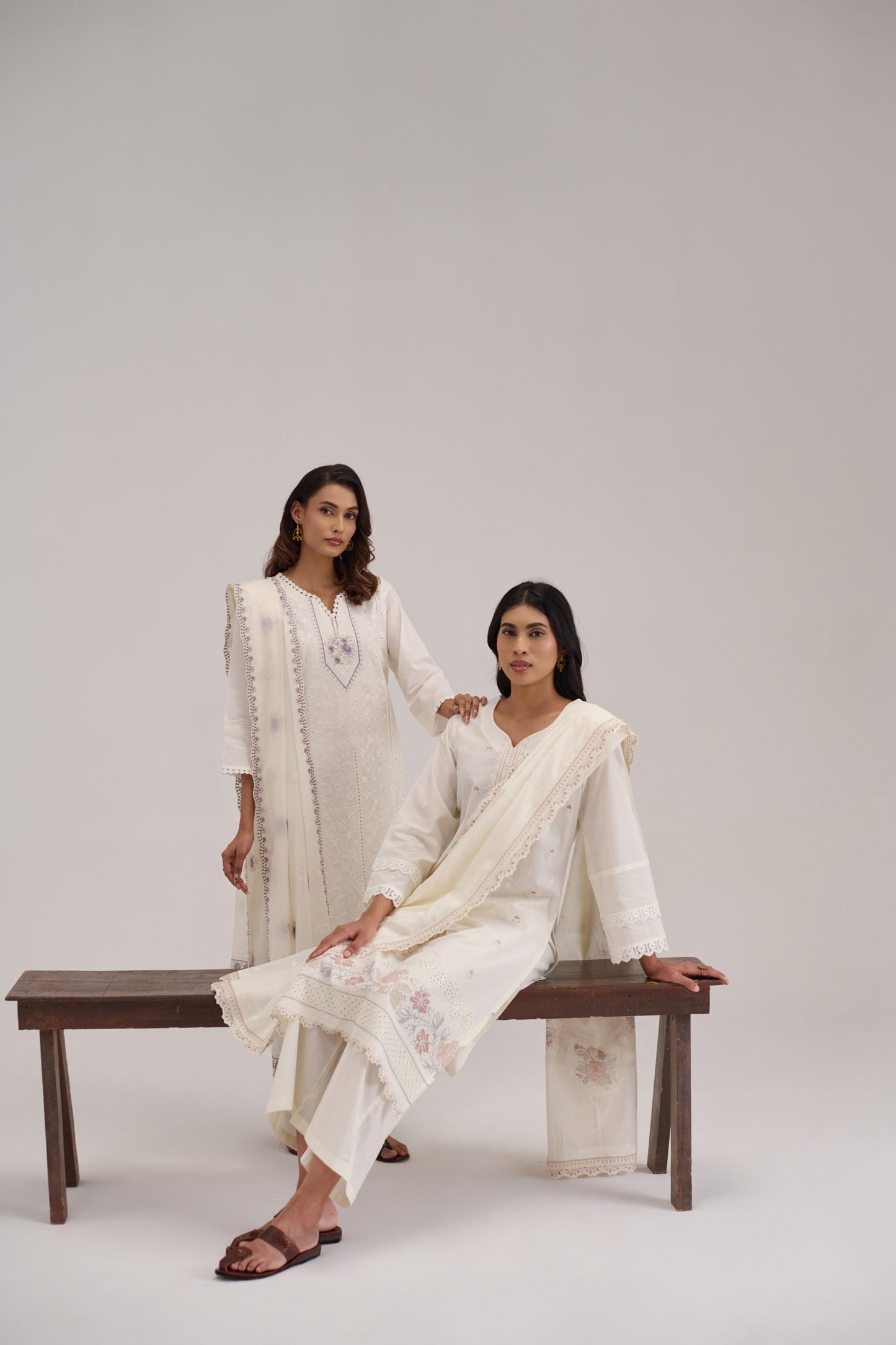 Pankhuri - Off White Cotton Cambric Suit Set