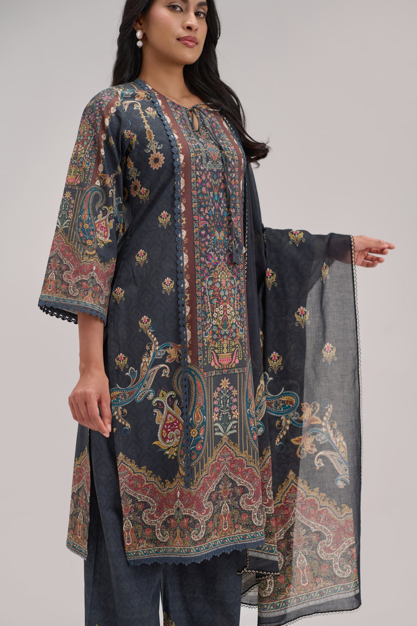 Mehr - Navy Blue Cotton Cambric Coord Suit