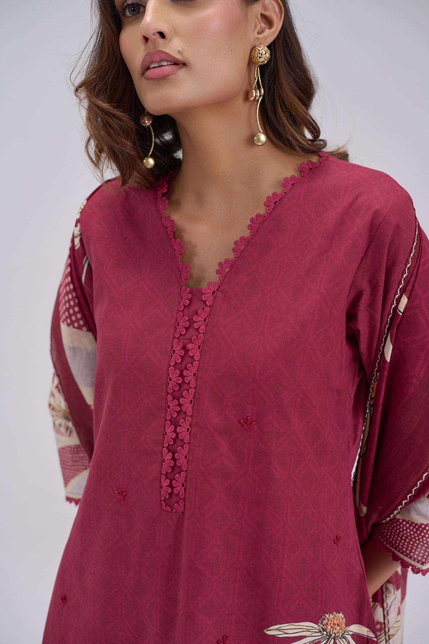 Madhuban - Maroon Cotton Cambric Kurta Set