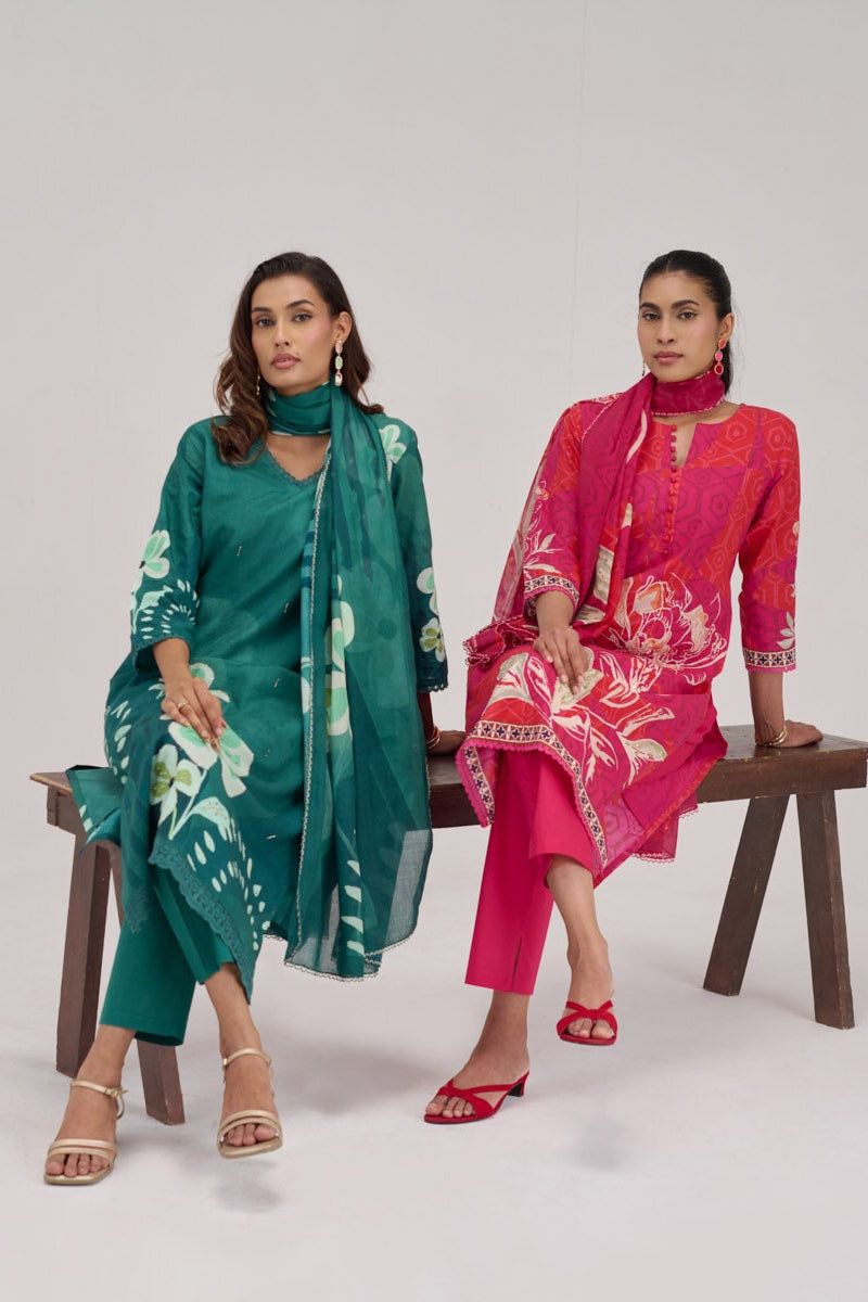 Madhuban - Hot Pink Cotton Cambric Kurta Set
