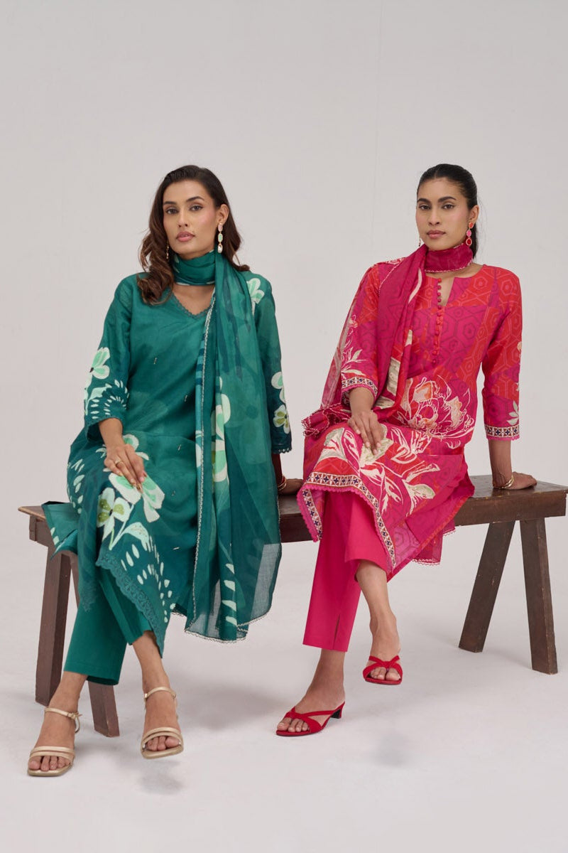 Madhuban - Bottle Green Cotton Cambric Kurta Set