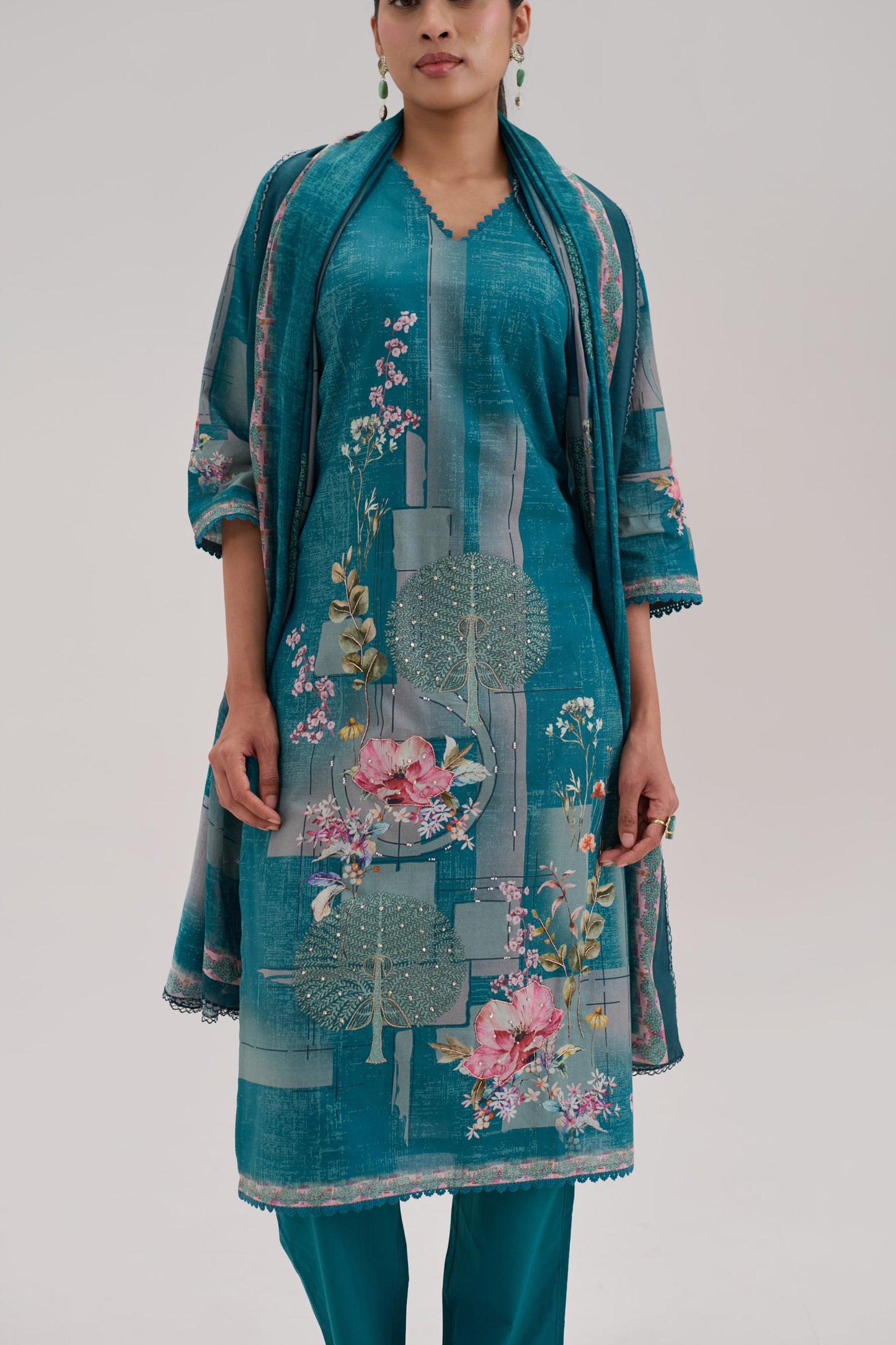 Madhuban - Teal Cotton Cambric Kurta Set