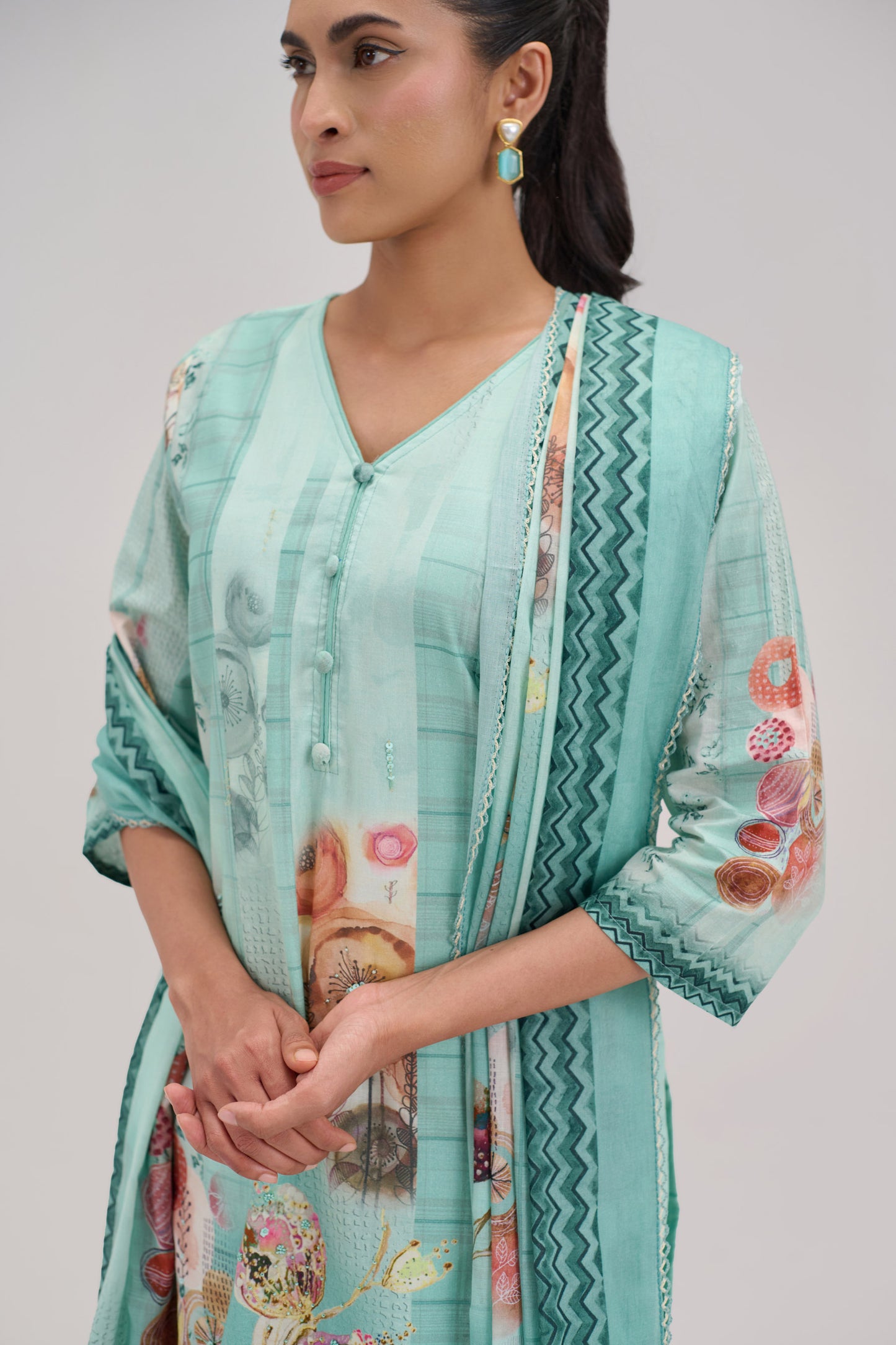 Kaya - Soft Turquise Cotton Cambric Kurta Set