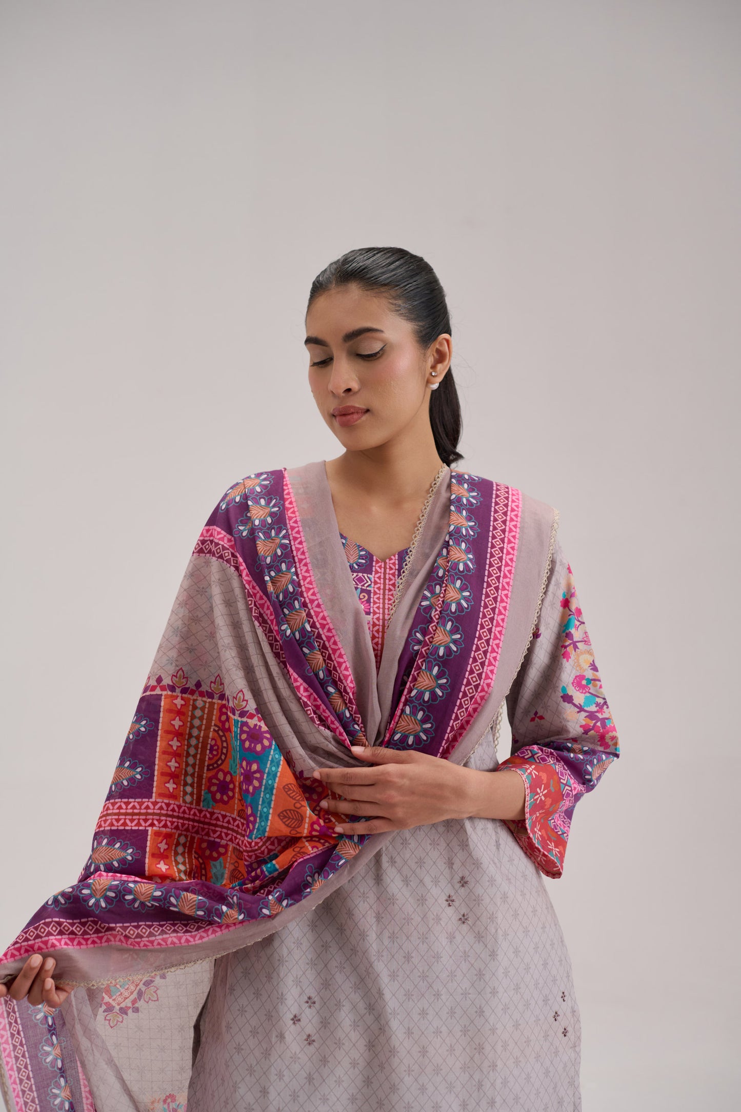 Mira - Pastle Grey Cotton Cambric Coord Suit