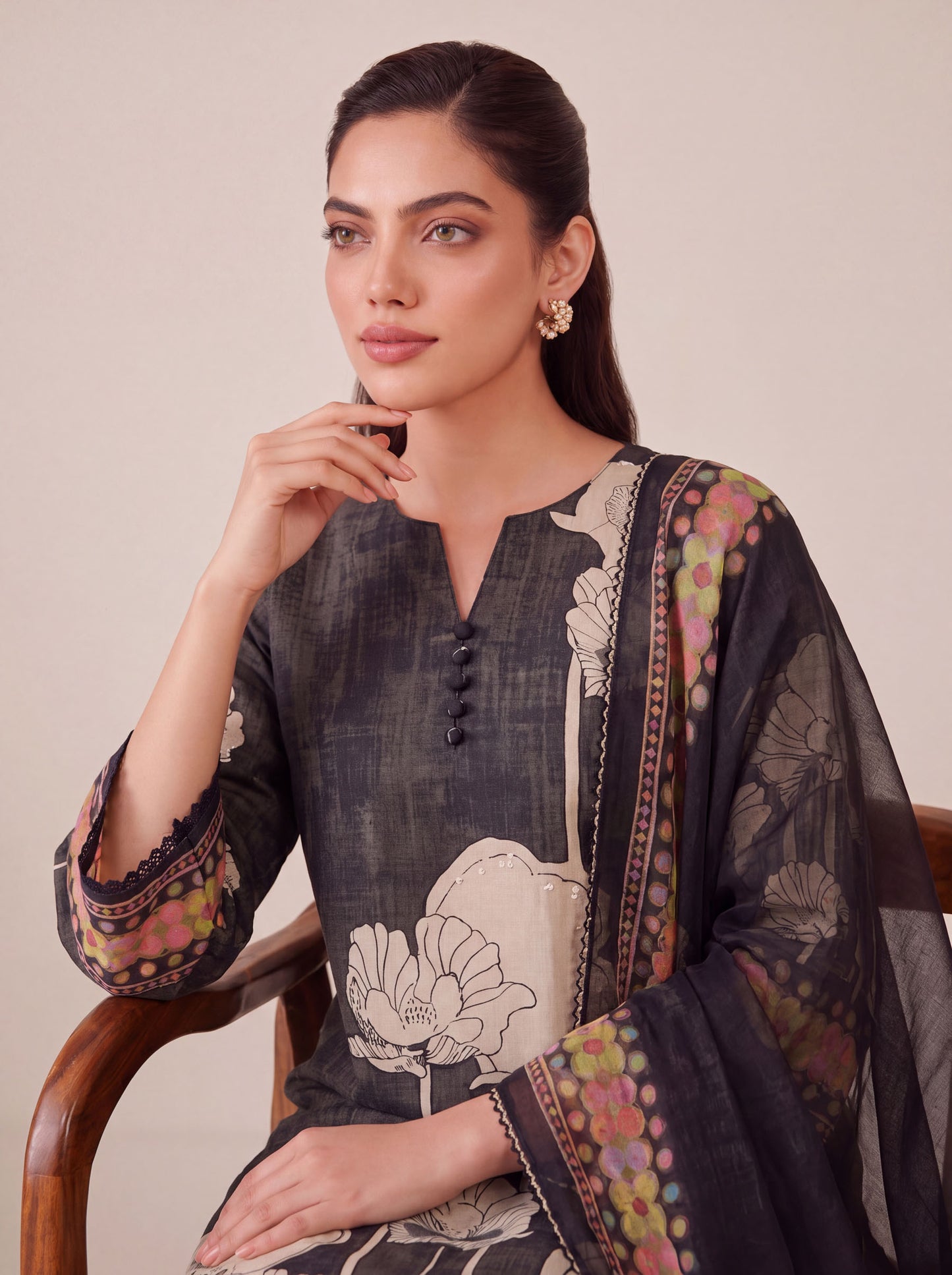 Kaya - Iron Black Cotton Cambric Kurta Set