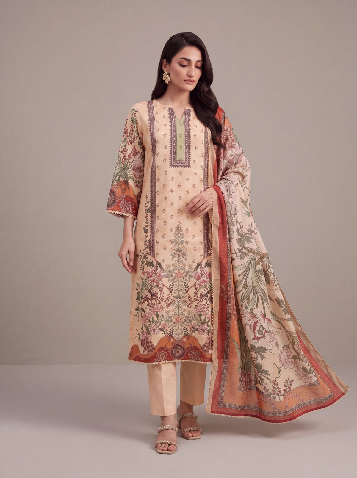 Saanjh - Peach Cotton Cambric Kurta Set