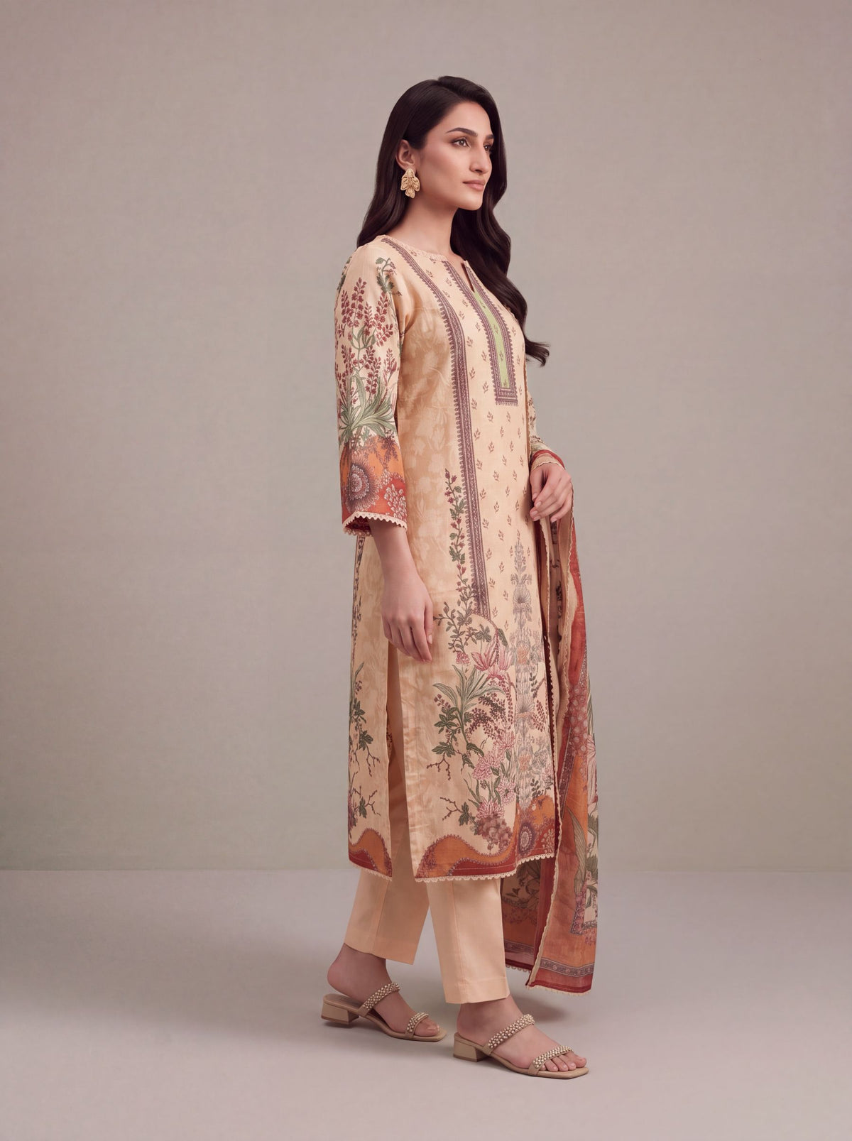 Saanjh - Peach Cotton Cambric Kurta Set