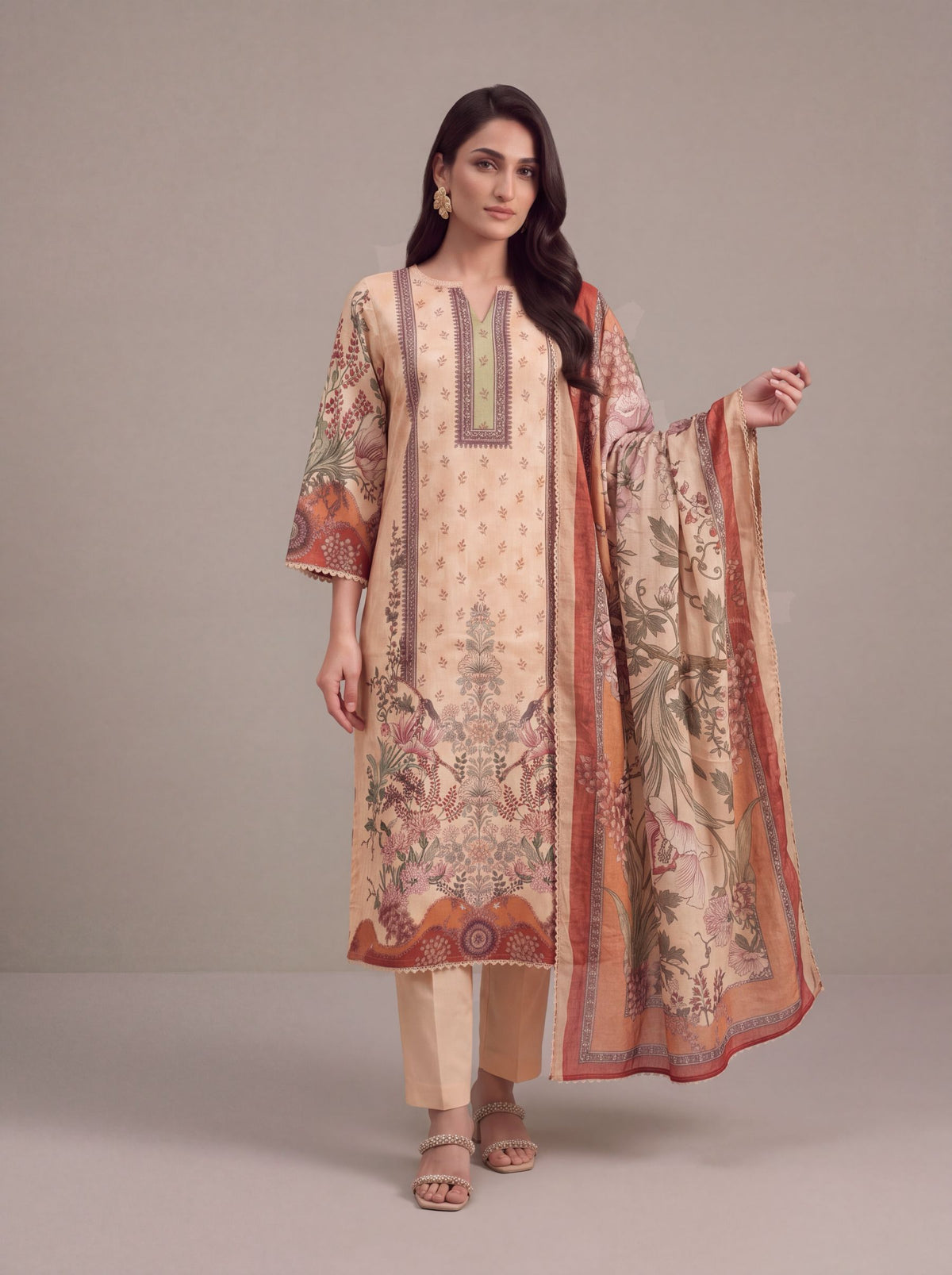 Saanjh - Peach Cotton Cambric Kurta Set