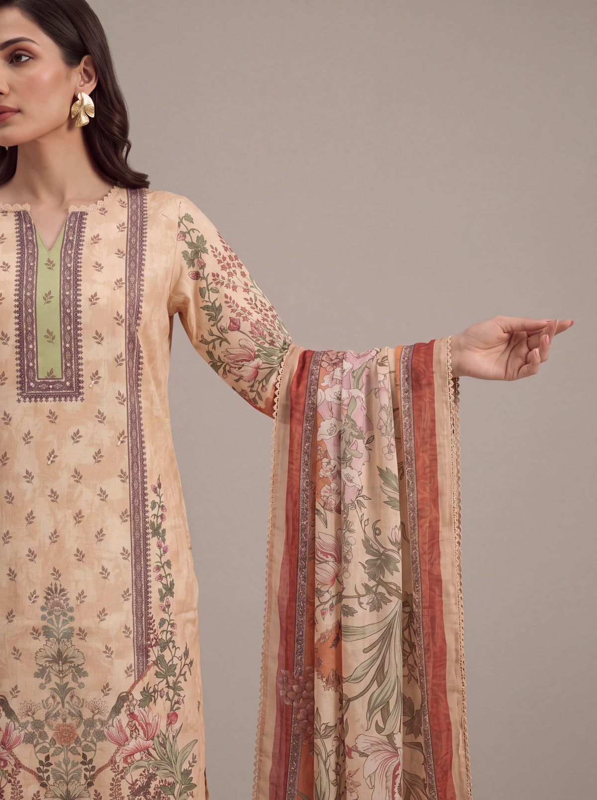 Saanjh - Peach Cotton Cambric Kurta Set