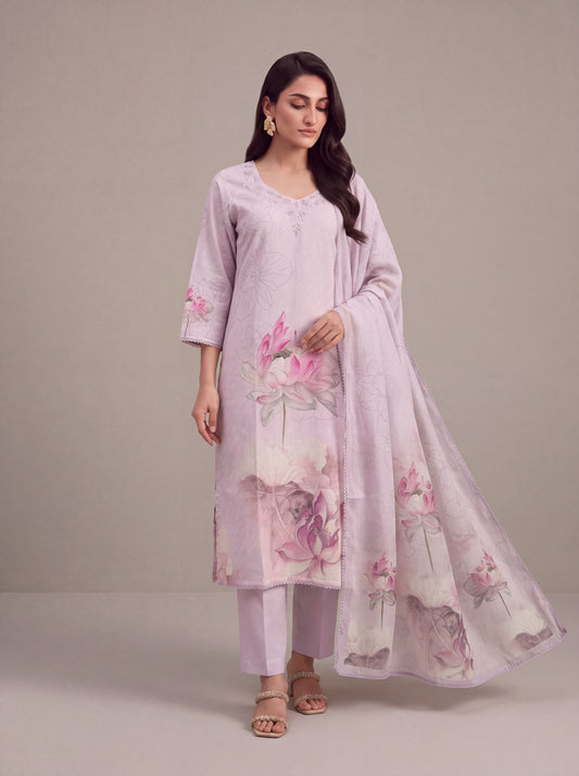 Saanjh - Lilac Cotton Cambric Kurta Set