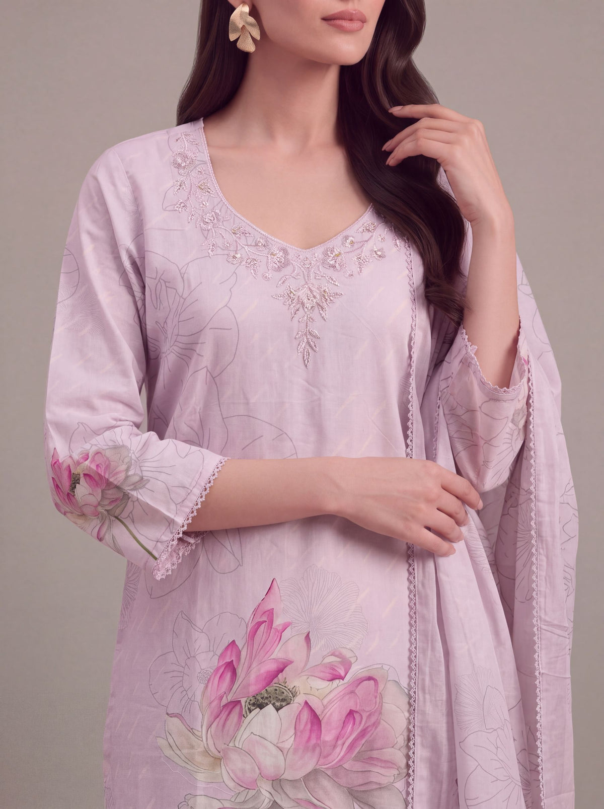 Saanjh - Lilac Cotton Cambric Kurta Set