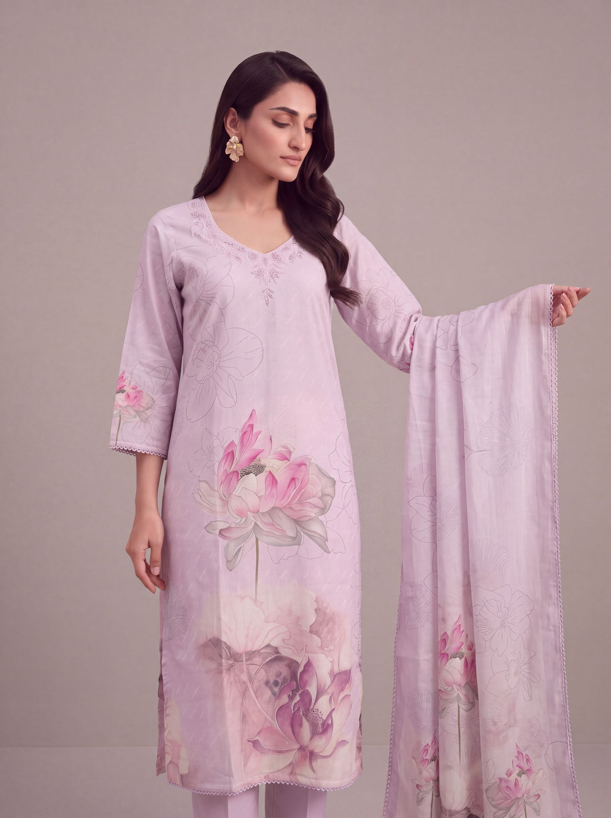 Saanjh - Lilac Cotton Cambric Kurta Set