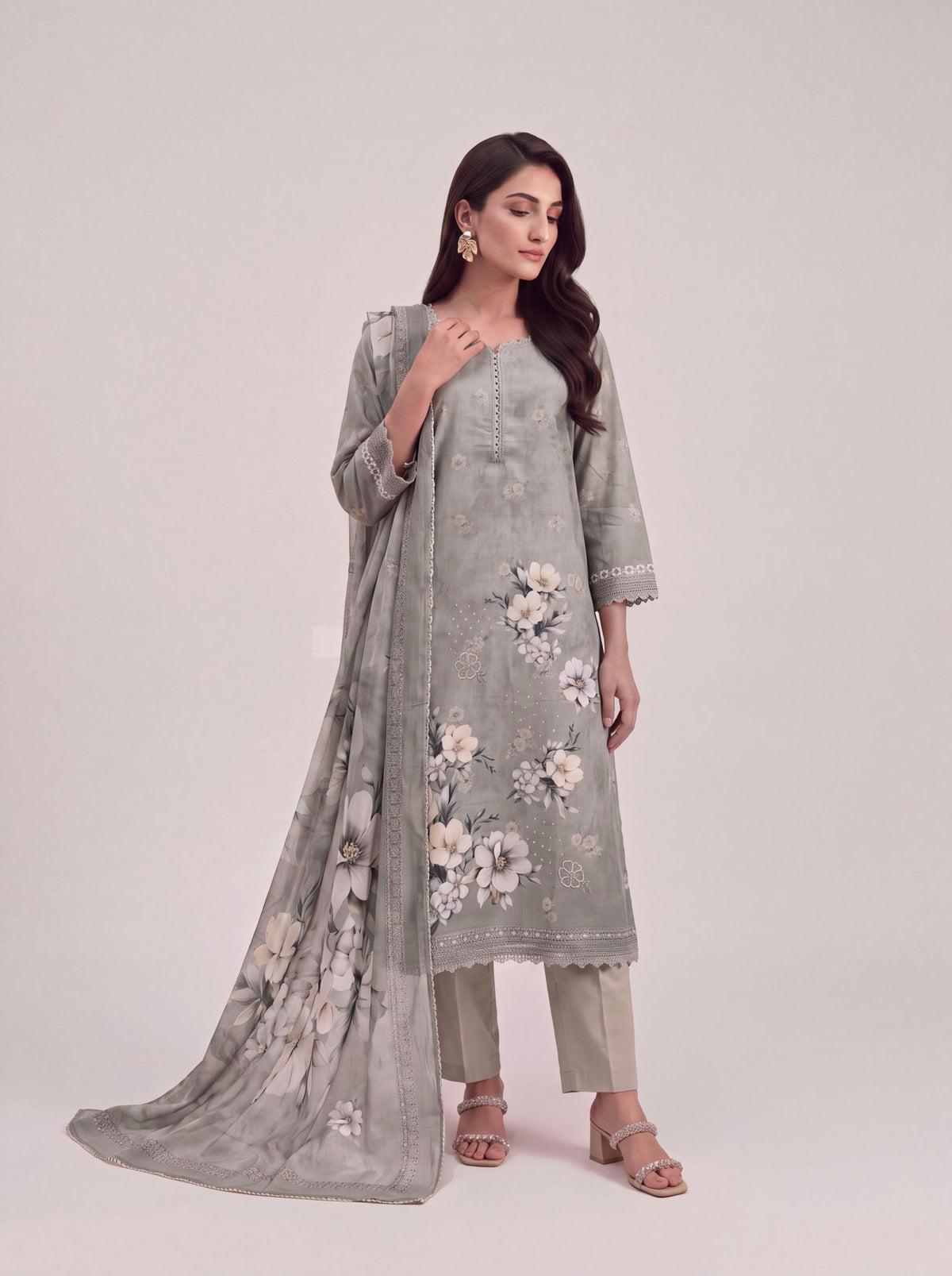 Saanjh - Stone Grey Cotton Cambric Kurta Set