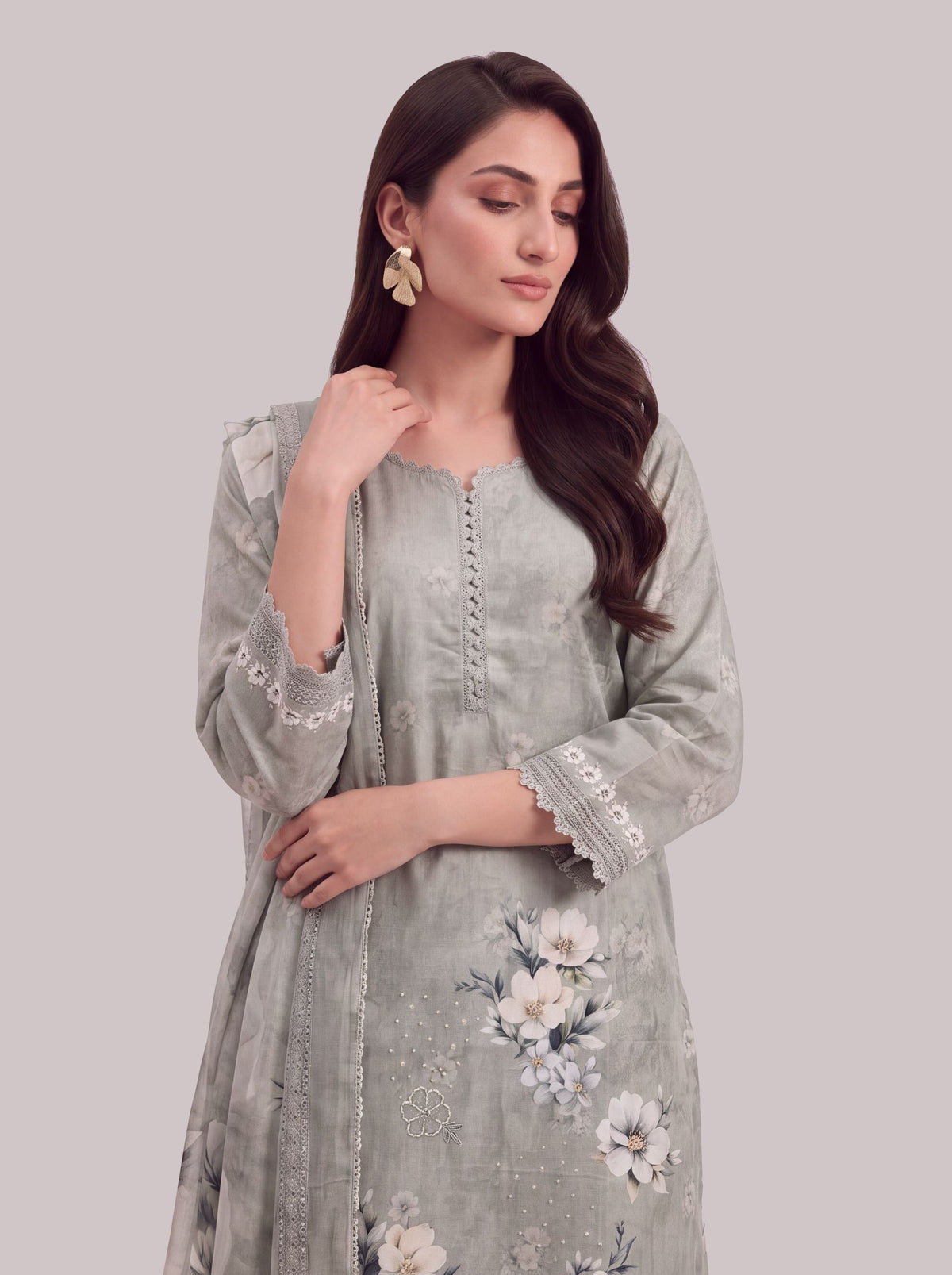 Saanjh - Stone Grey Cotton Cambric Kurta Set