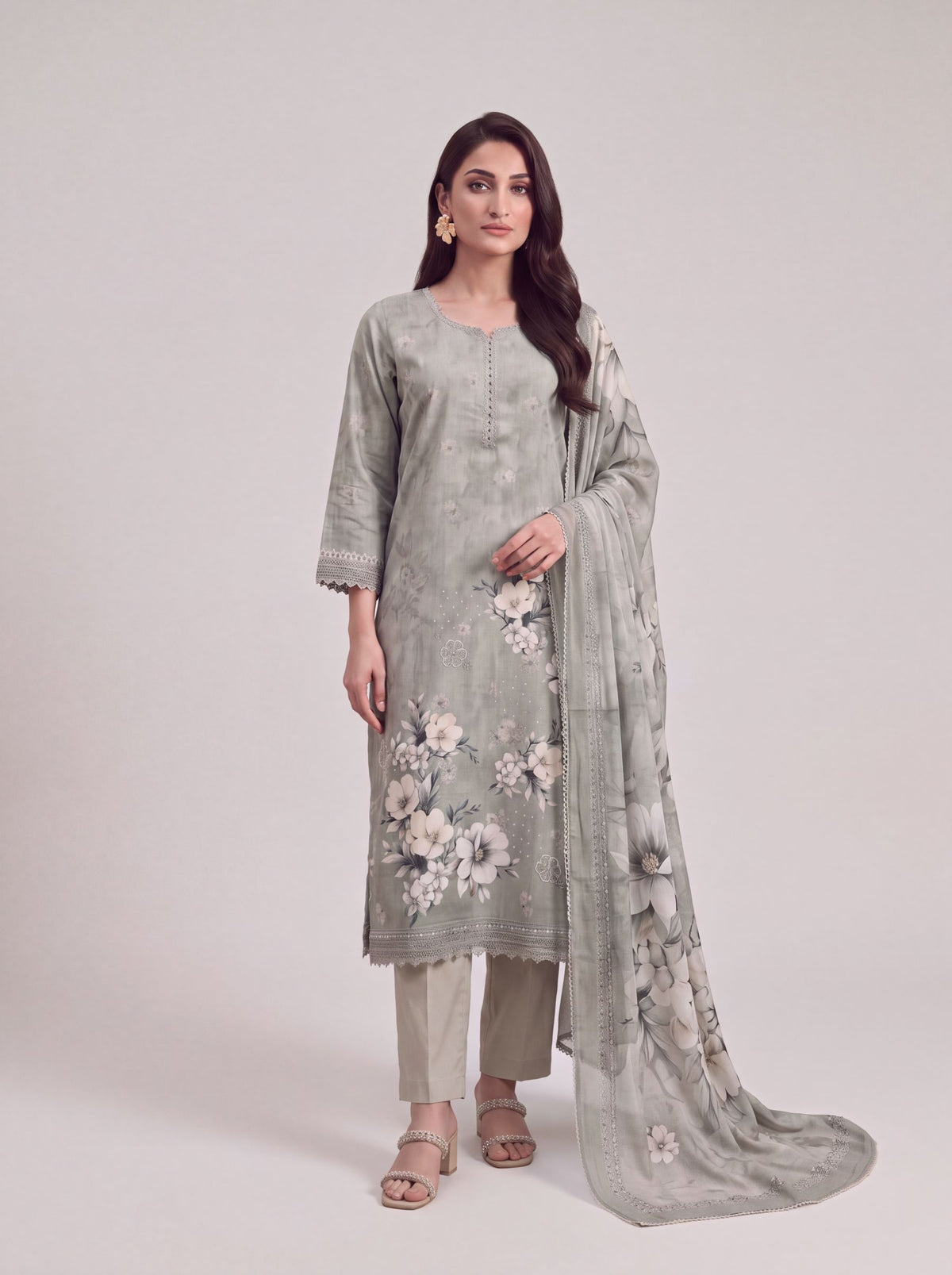 Saanjh - Stone Grey Cotton Cambric Kurta Set
