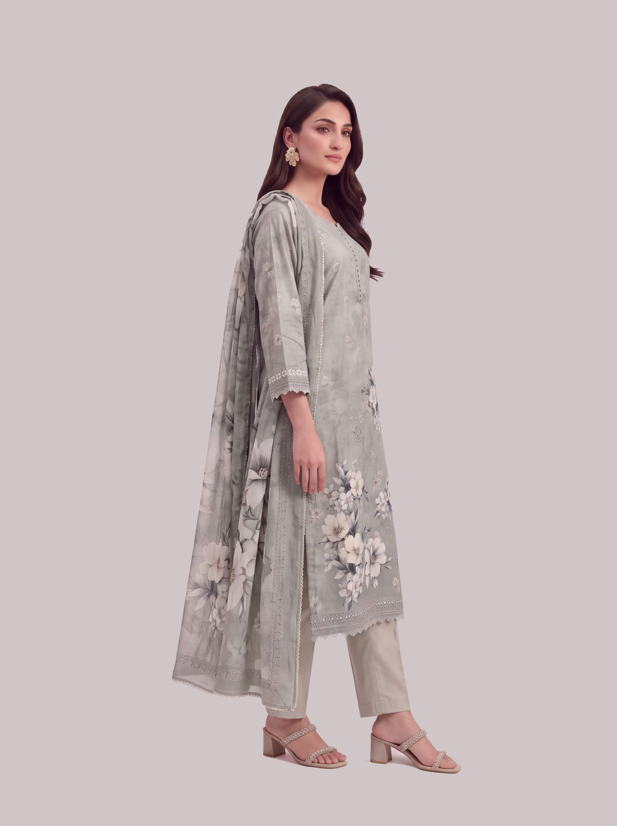 Saanjh - Stone Grey Cotton Cambric Kurta Set