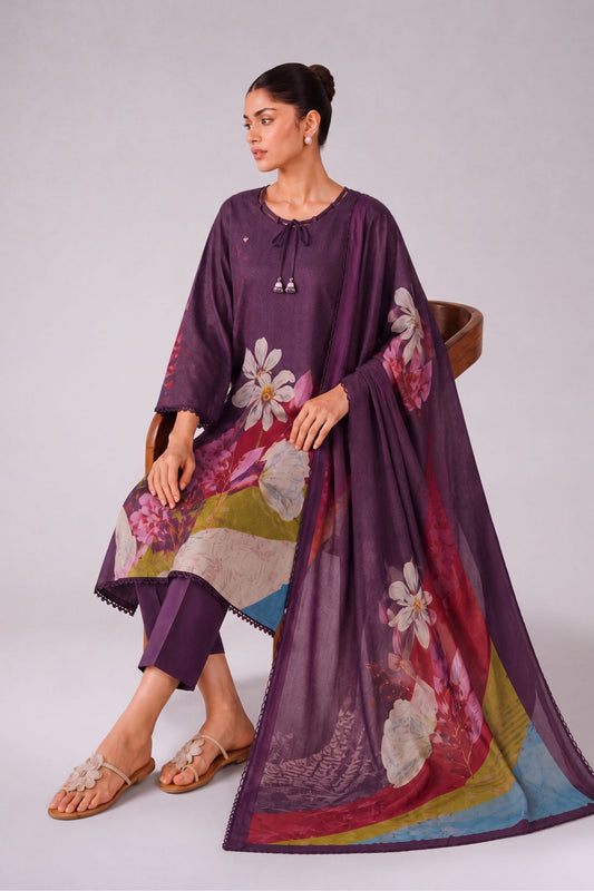 Kaya - Plum Purple Cottom Cambric Kurta Set