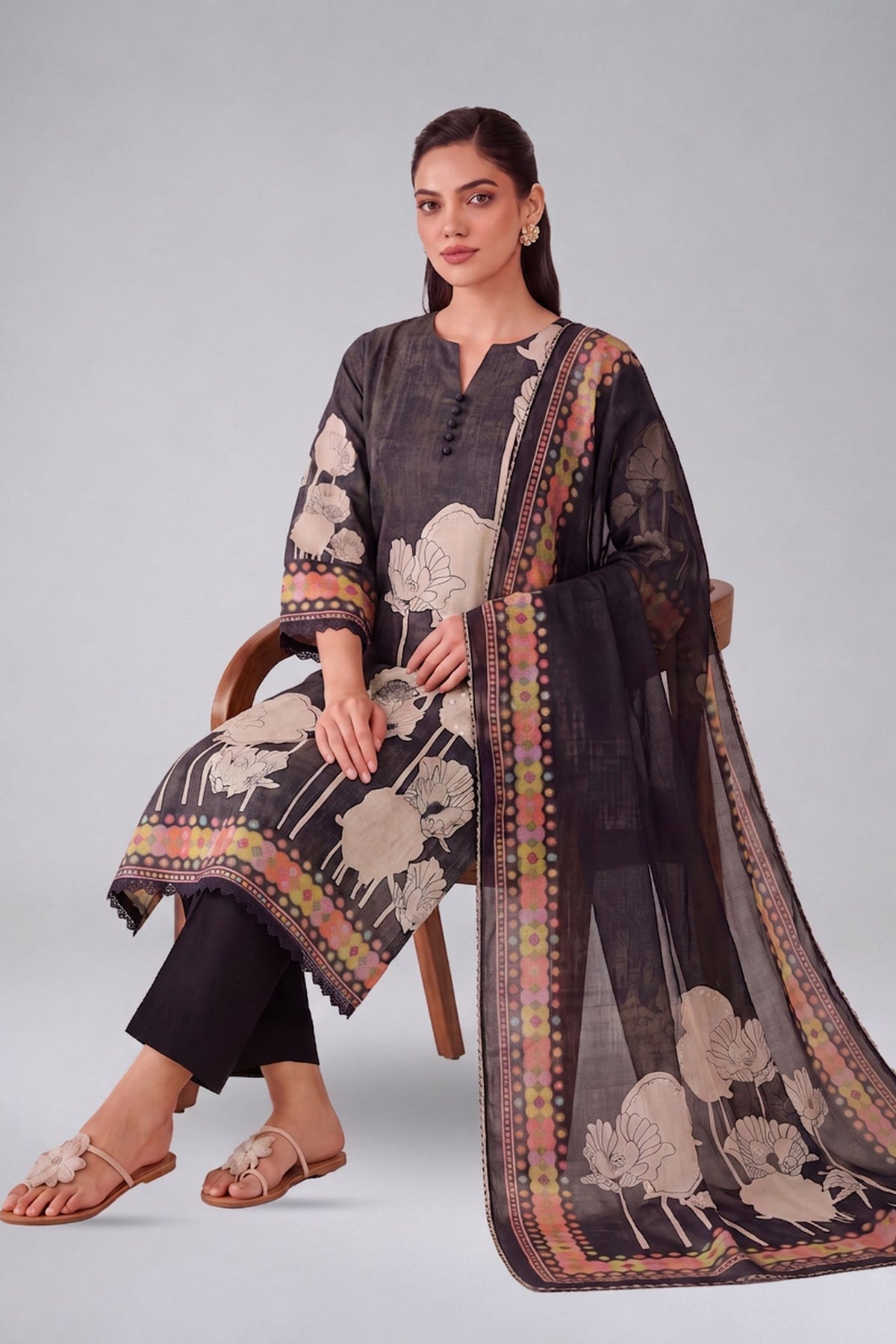 Kaya - Iron Black Cotton Cambric Kurta Set