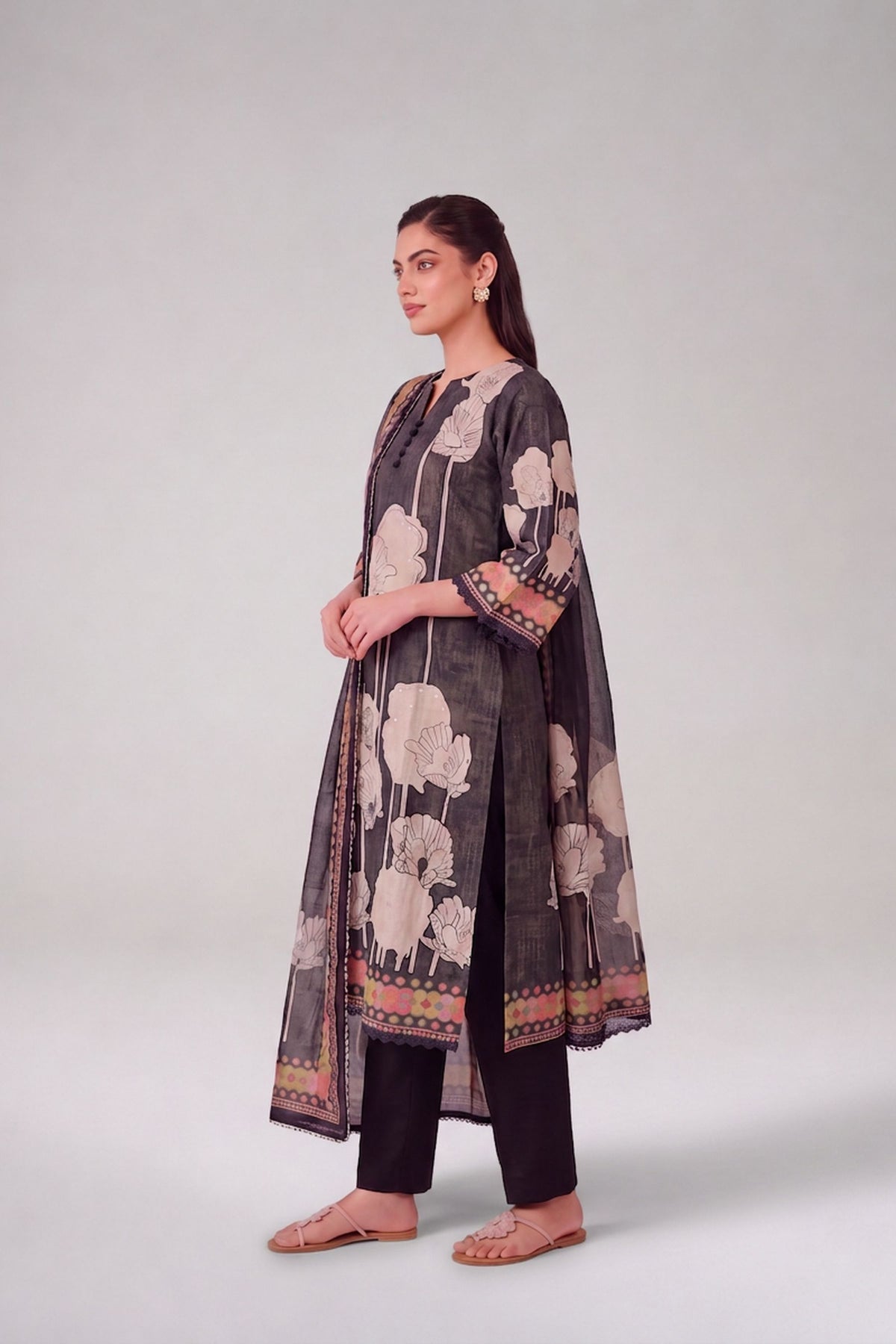 Kaya - Iron Black Cotton Cambric Kurta Set