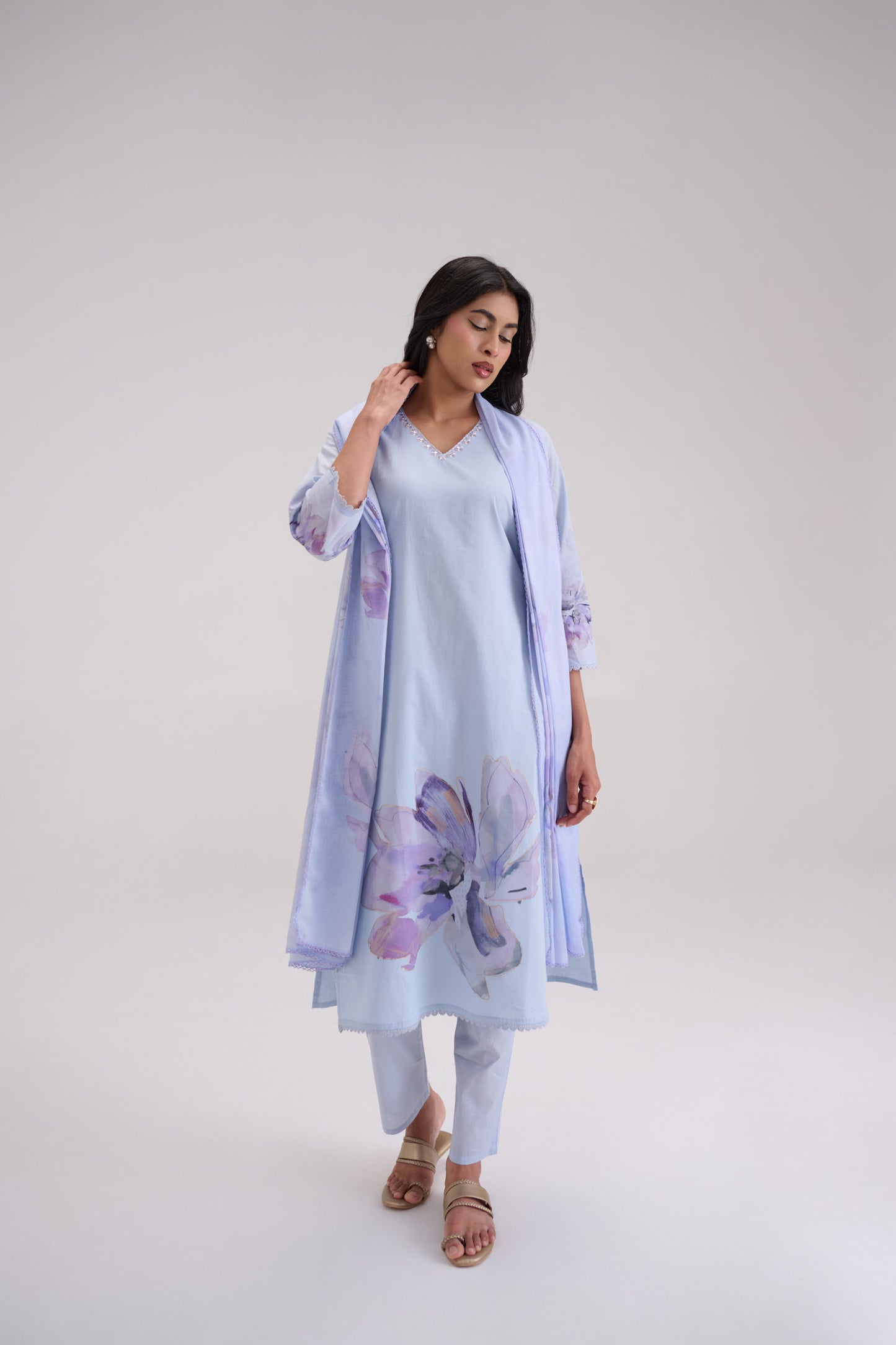 Pankhuri - Sky Blue Cotton Cambric Kurta Set