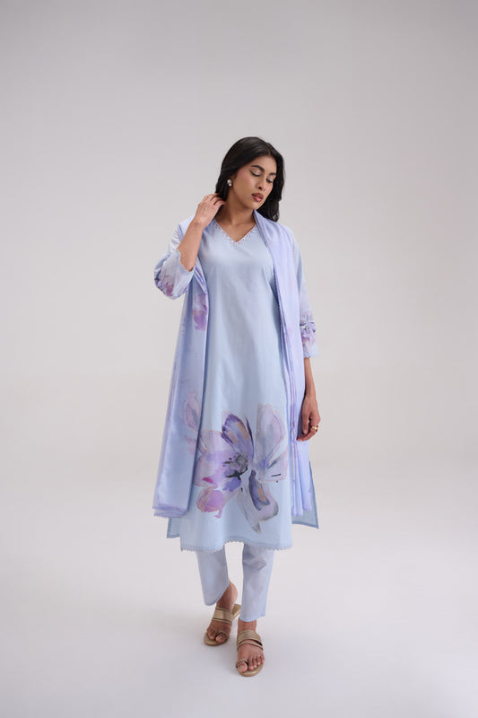 Pankhuri - Sky Blue Cotton Cambric Kurta Set