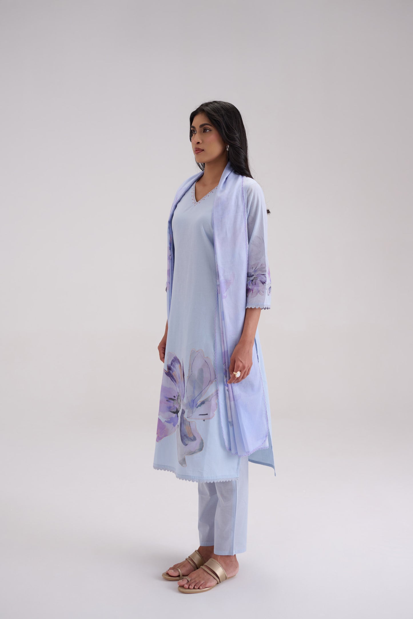 Pankhuri - Sky Blue Cotton Cambric Kurta Set