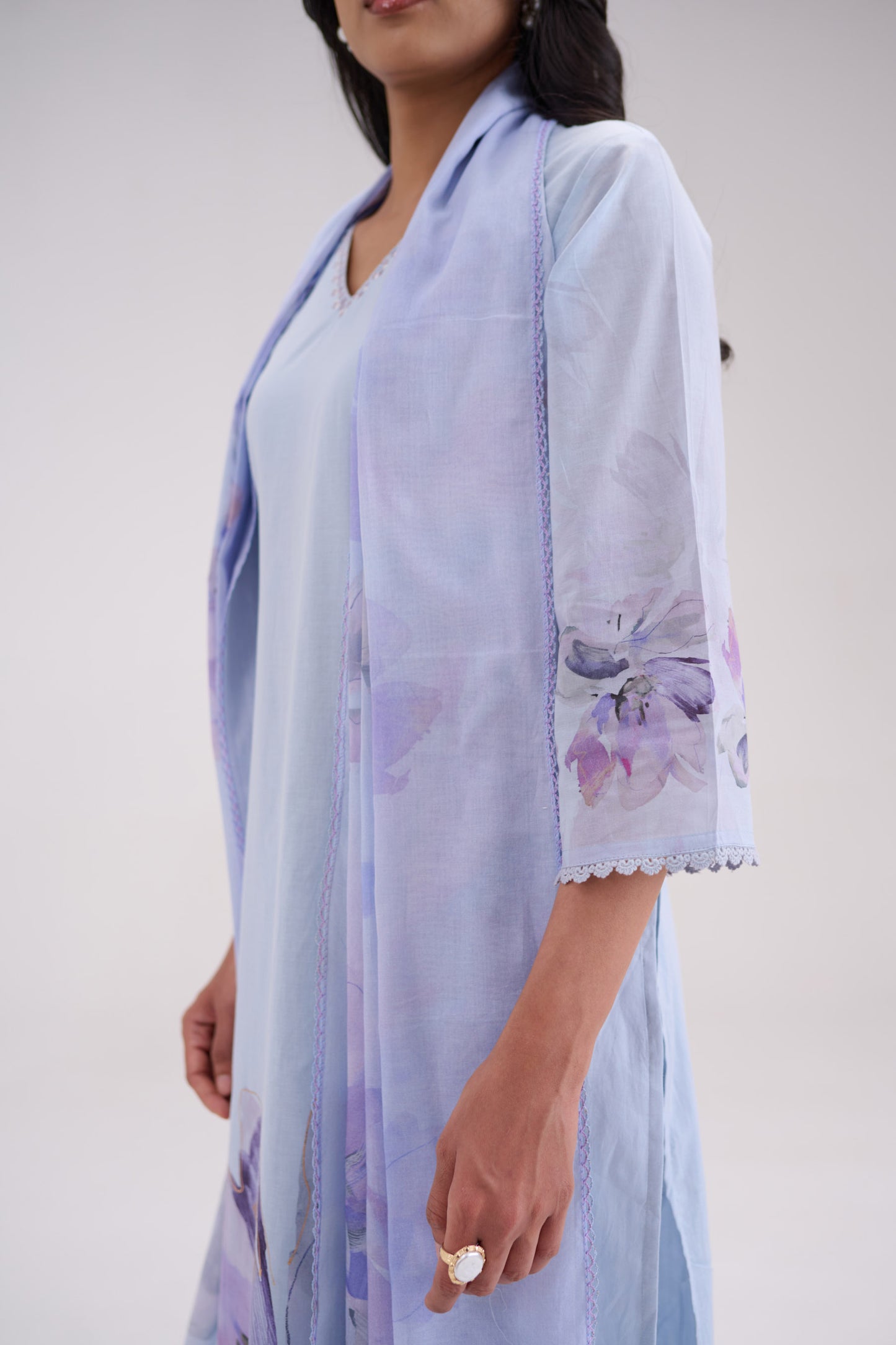 Pankhuri - Sky Blue Cotton Cambric Kurta Set