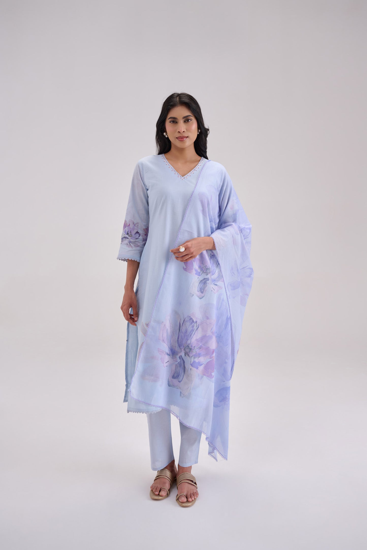 Pankhuri - Sky Blue Cotton Cambric Kurta Set