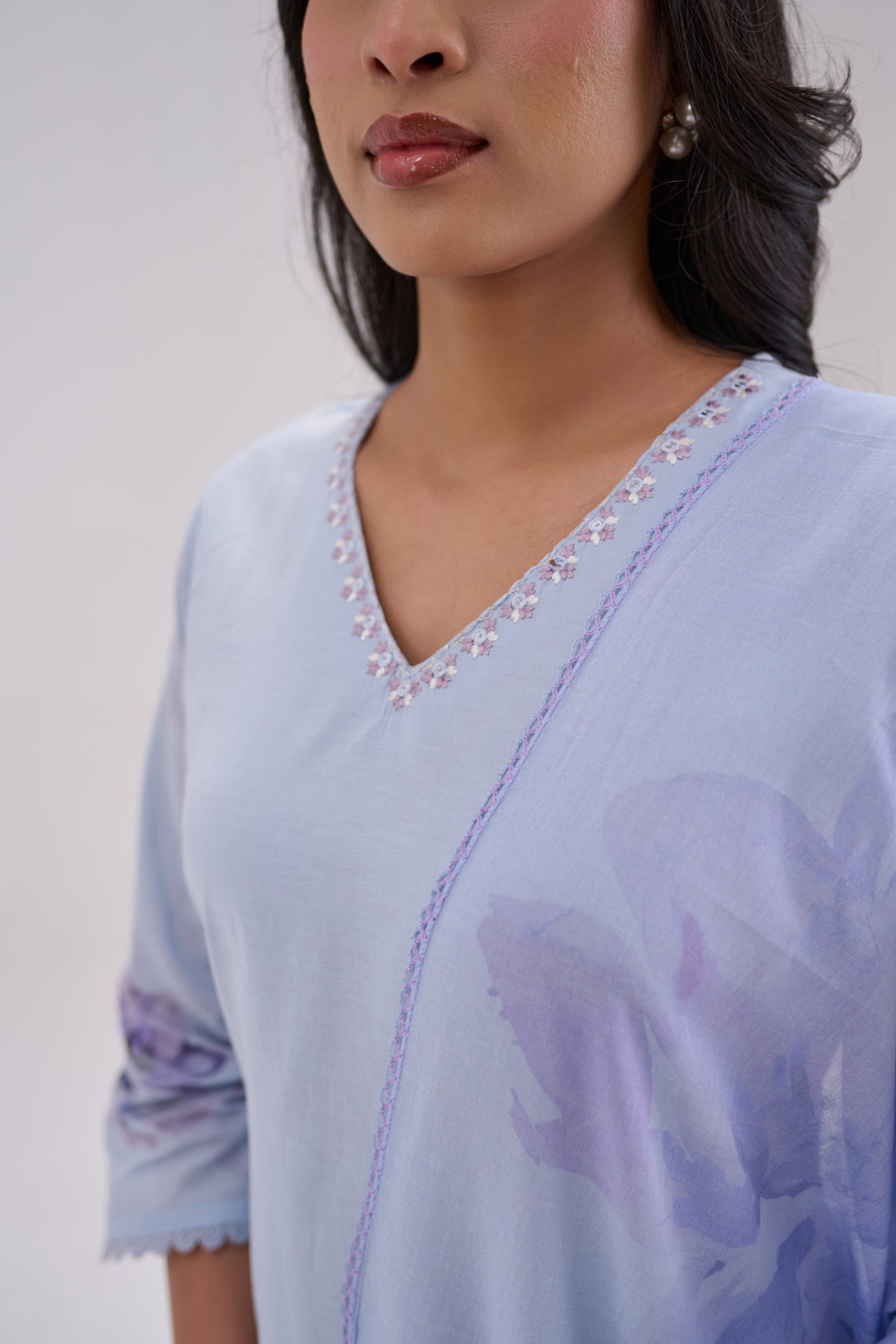 Pankhuri - Sky Blue Cotton Cambric Kurta Set