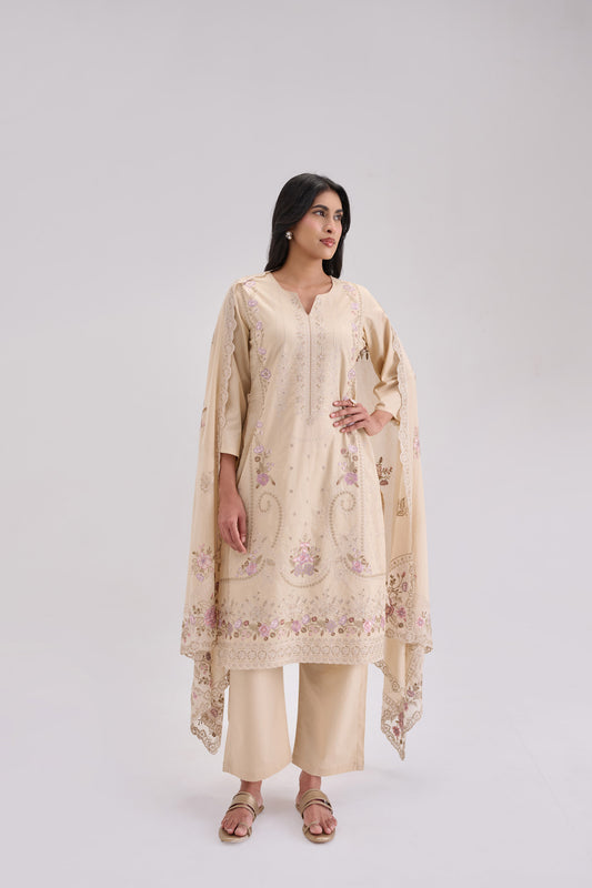 Pankhuri - Beige Cotton Cambric Suit Set