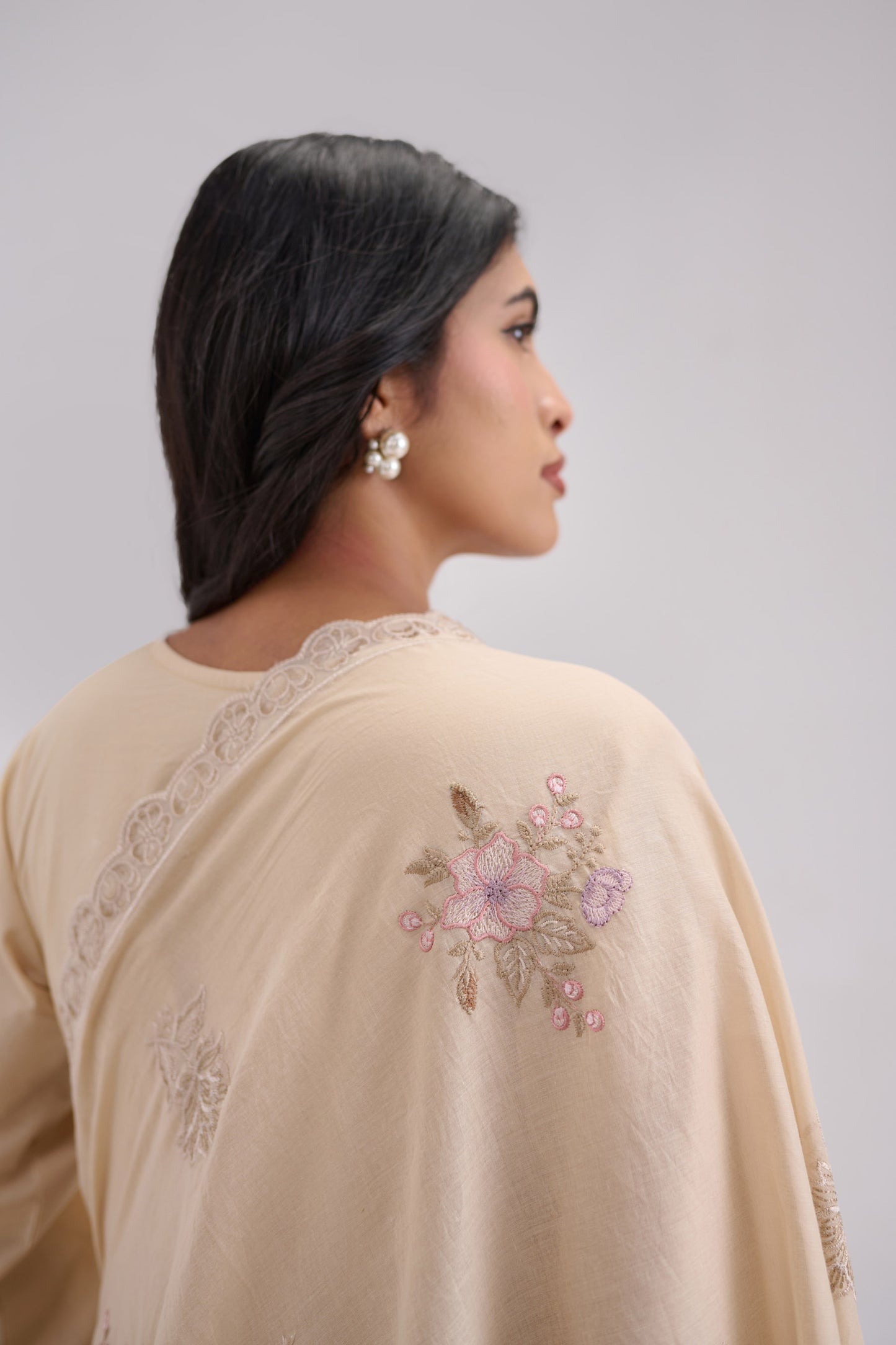 Pankhuri - Beige Cotton Cambric Suit Set