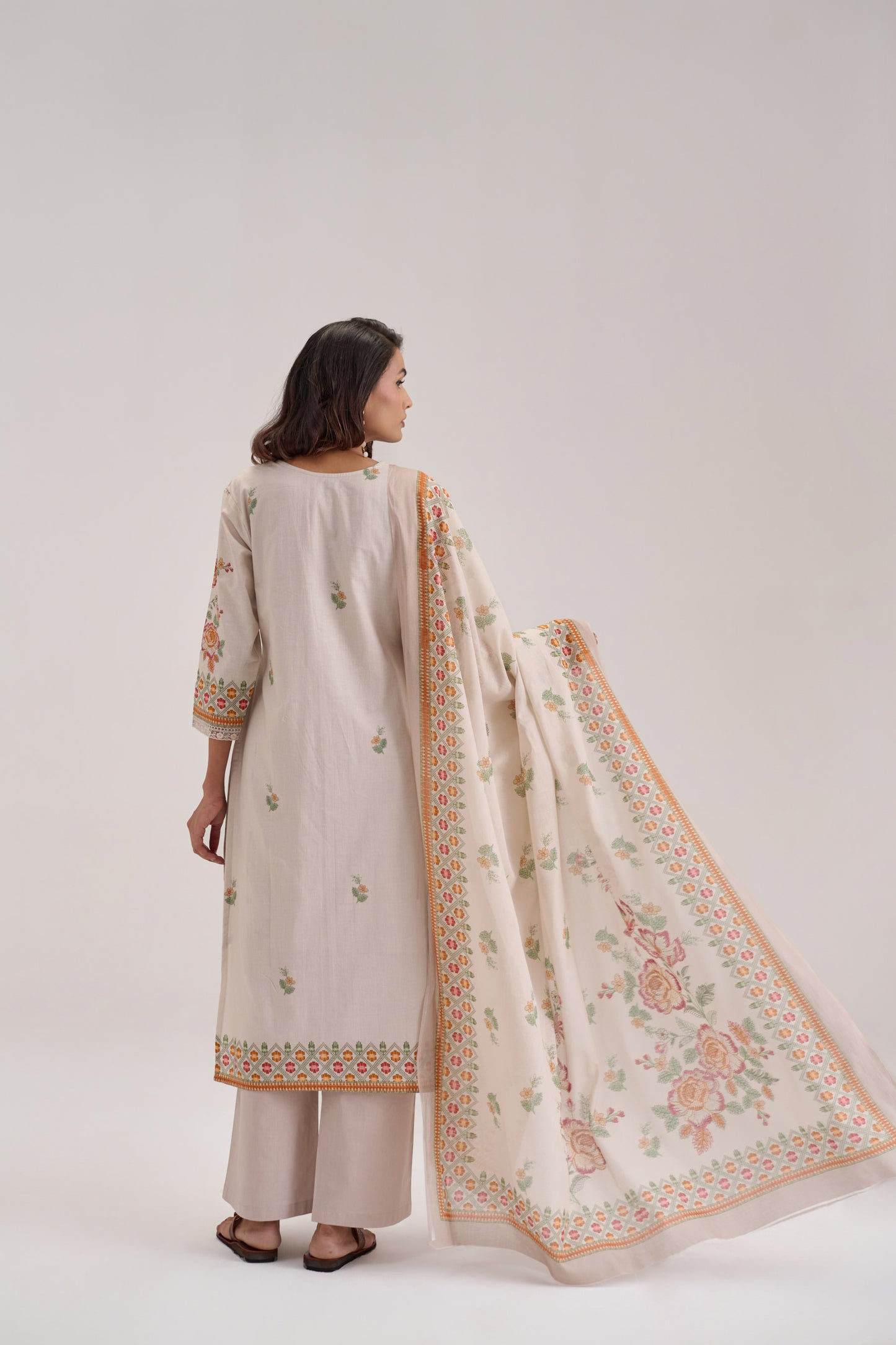 Pankhuri - Light Grey Cotton Cambric Kurta Set