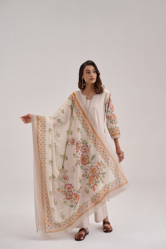 Pankhuri - Light Grey Cotton Cambric Kurta Set