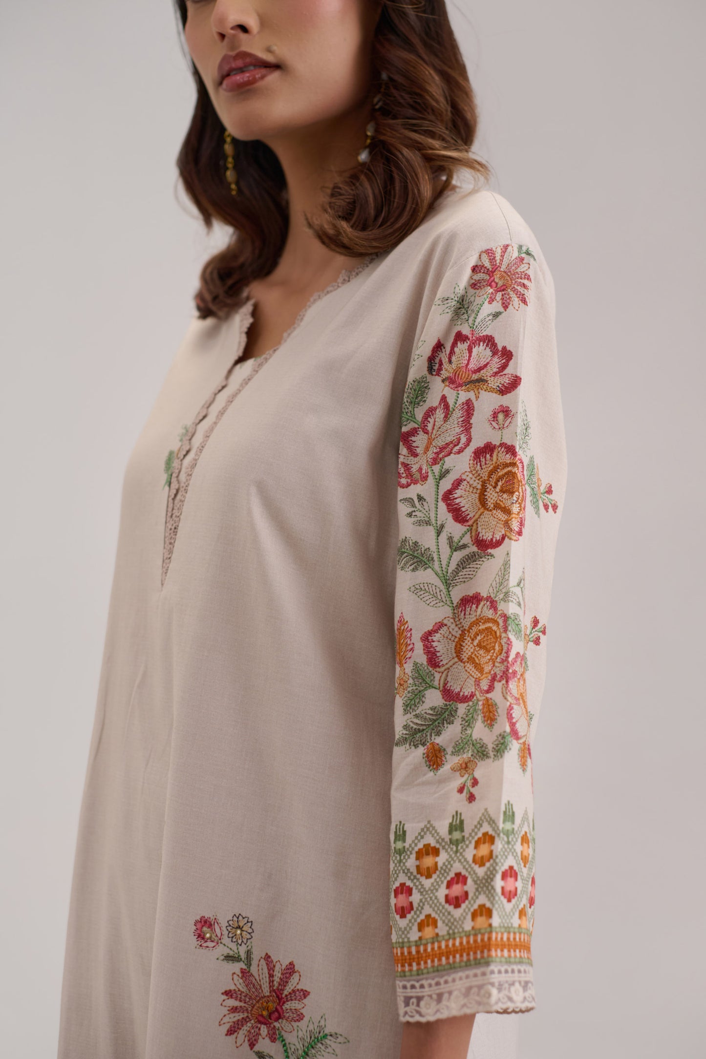 Pankhuri - Light Grey Cotton Cambric Kurta Set