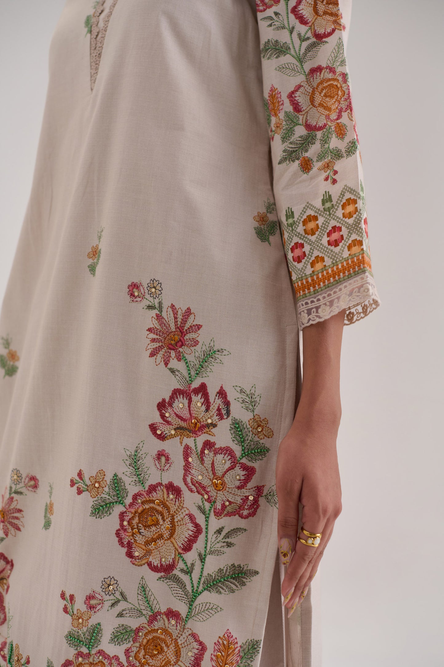 Pankhuri - Light Grey Cotton Cambric Kurta Set