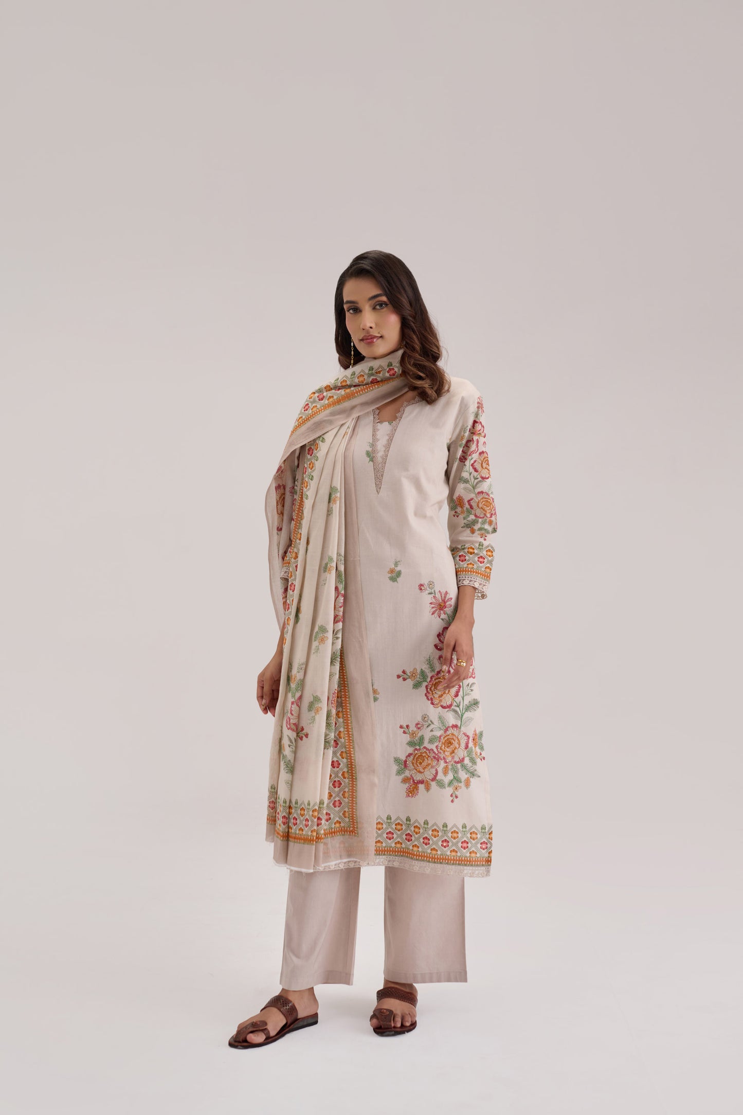 Pankhuri - Light Grey Cotton Cambric Kurta Set