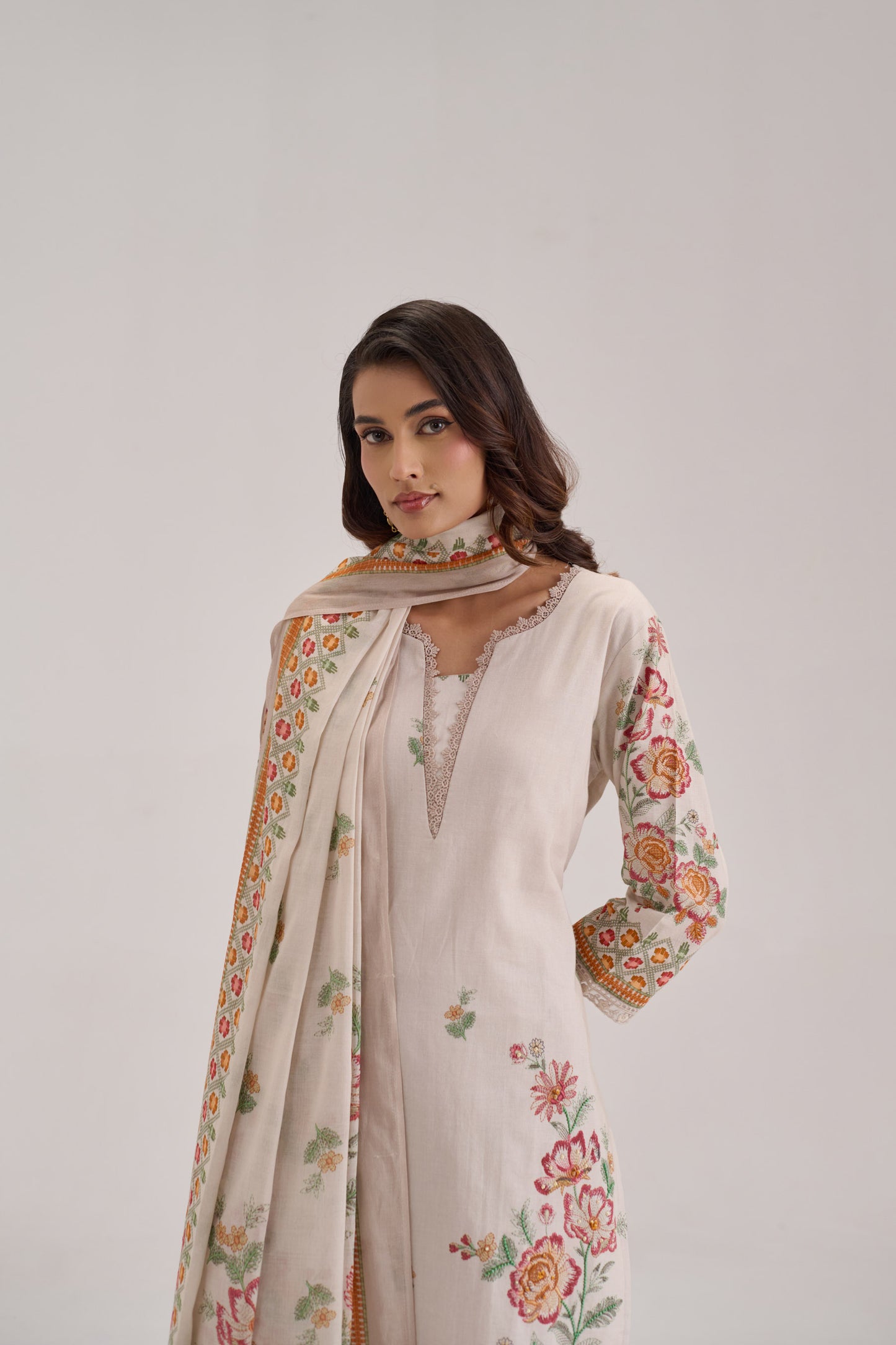 Pankhuri - Light Grey Cotton Cambric Kurta Set