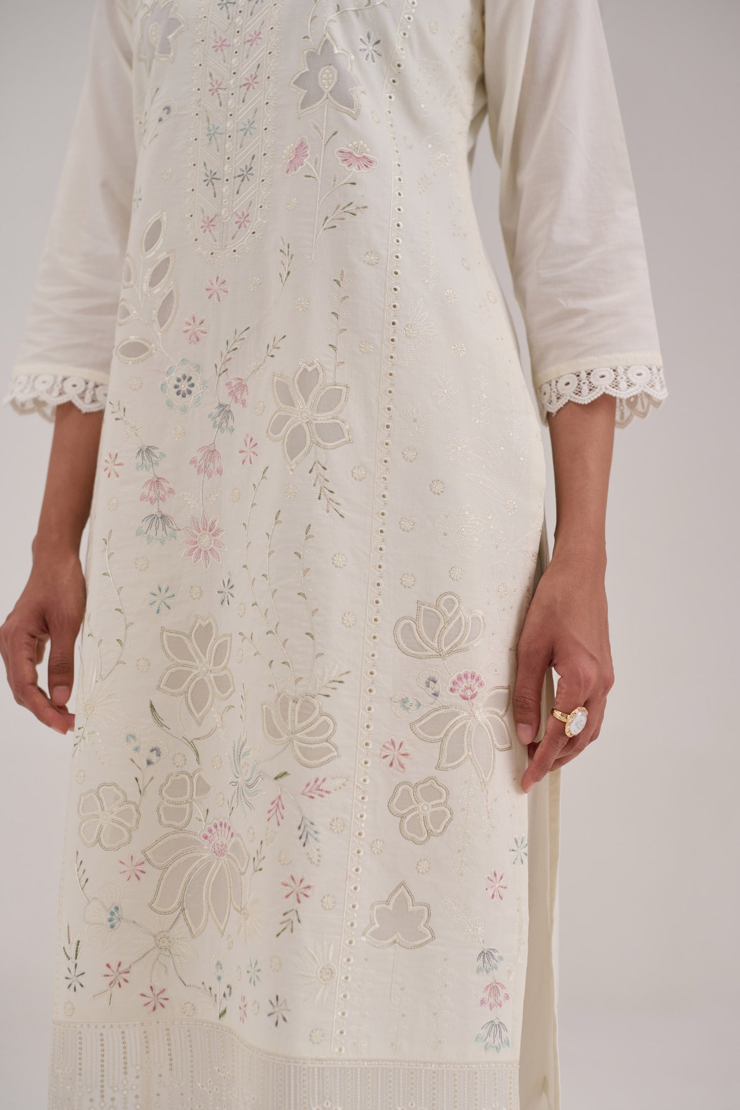 Pankhuri - White Cotton Cambric Suit Set