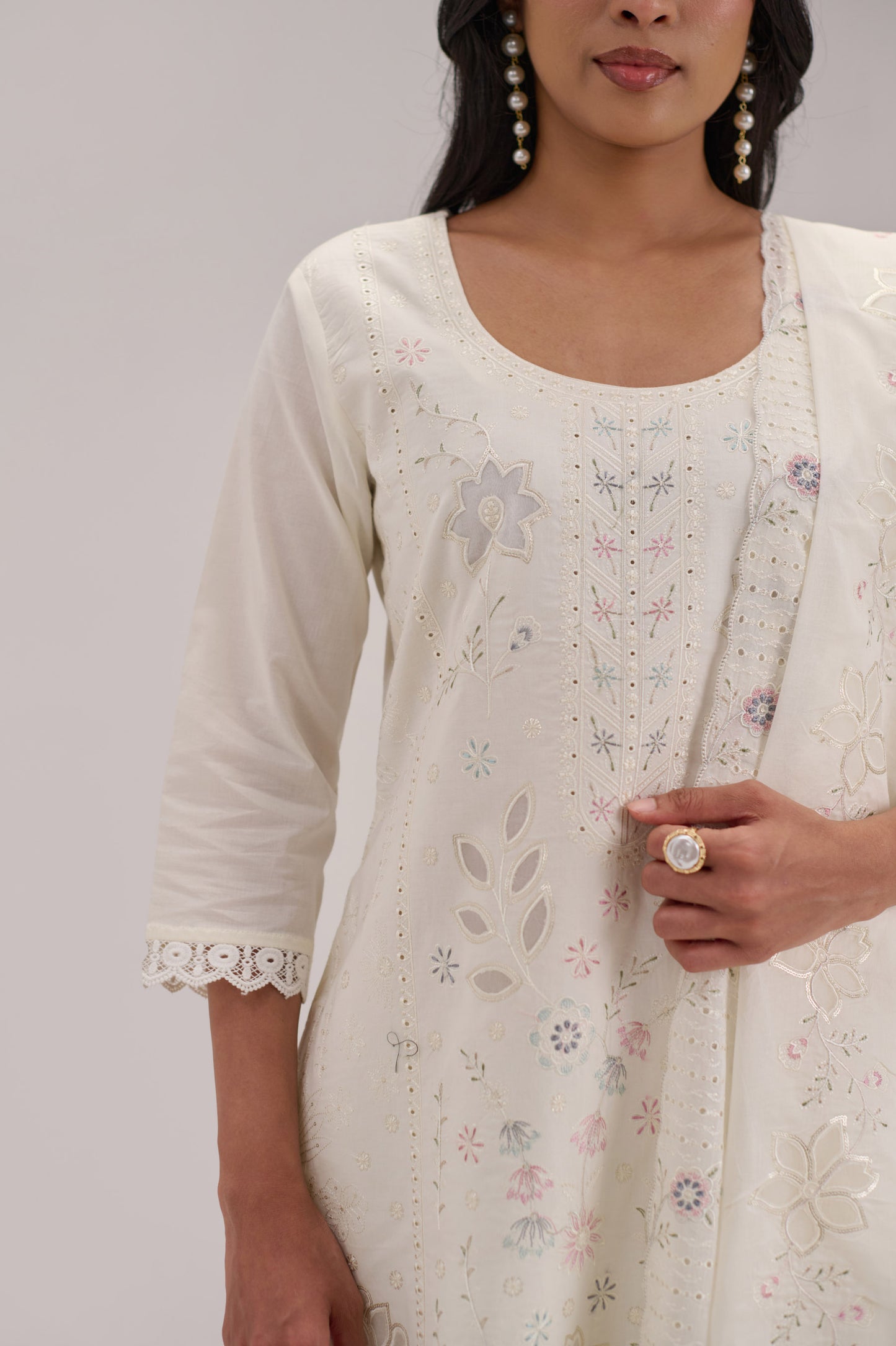 Pankhuri - White Cotton Cambric Suit Set