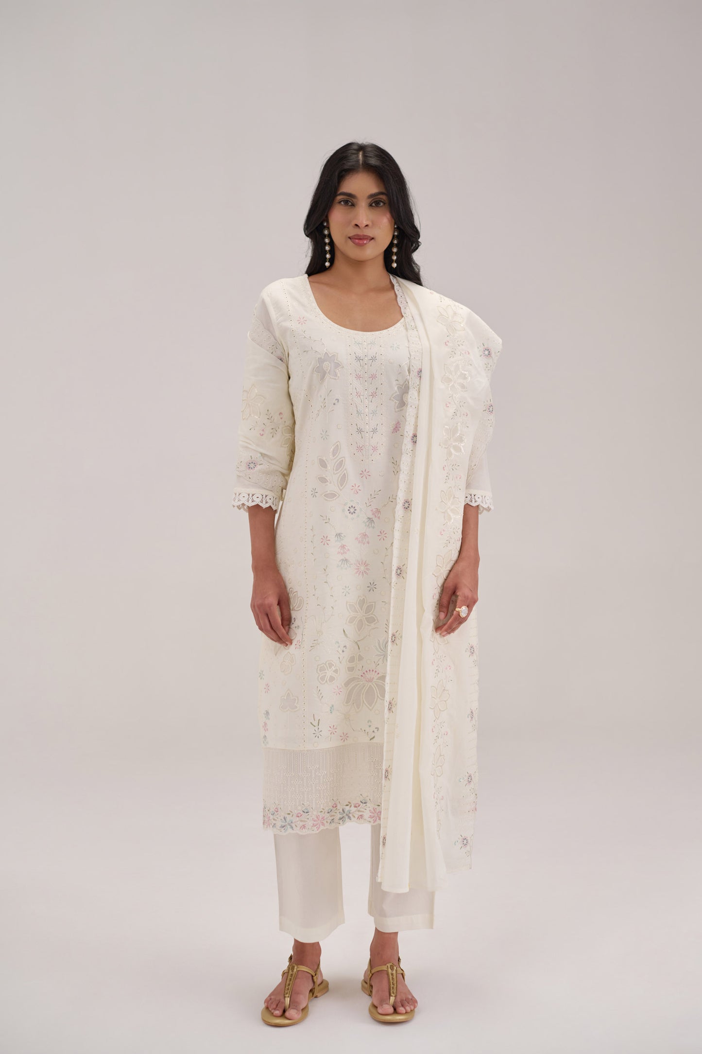 Pankhuri - White Cotton Cambric Suit Set