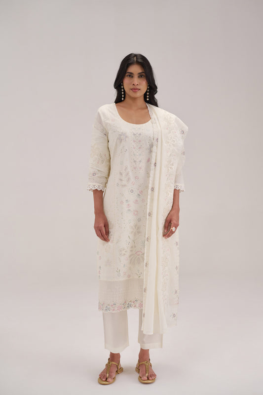 Pankhuri - White Cotton Cambric Suit Set