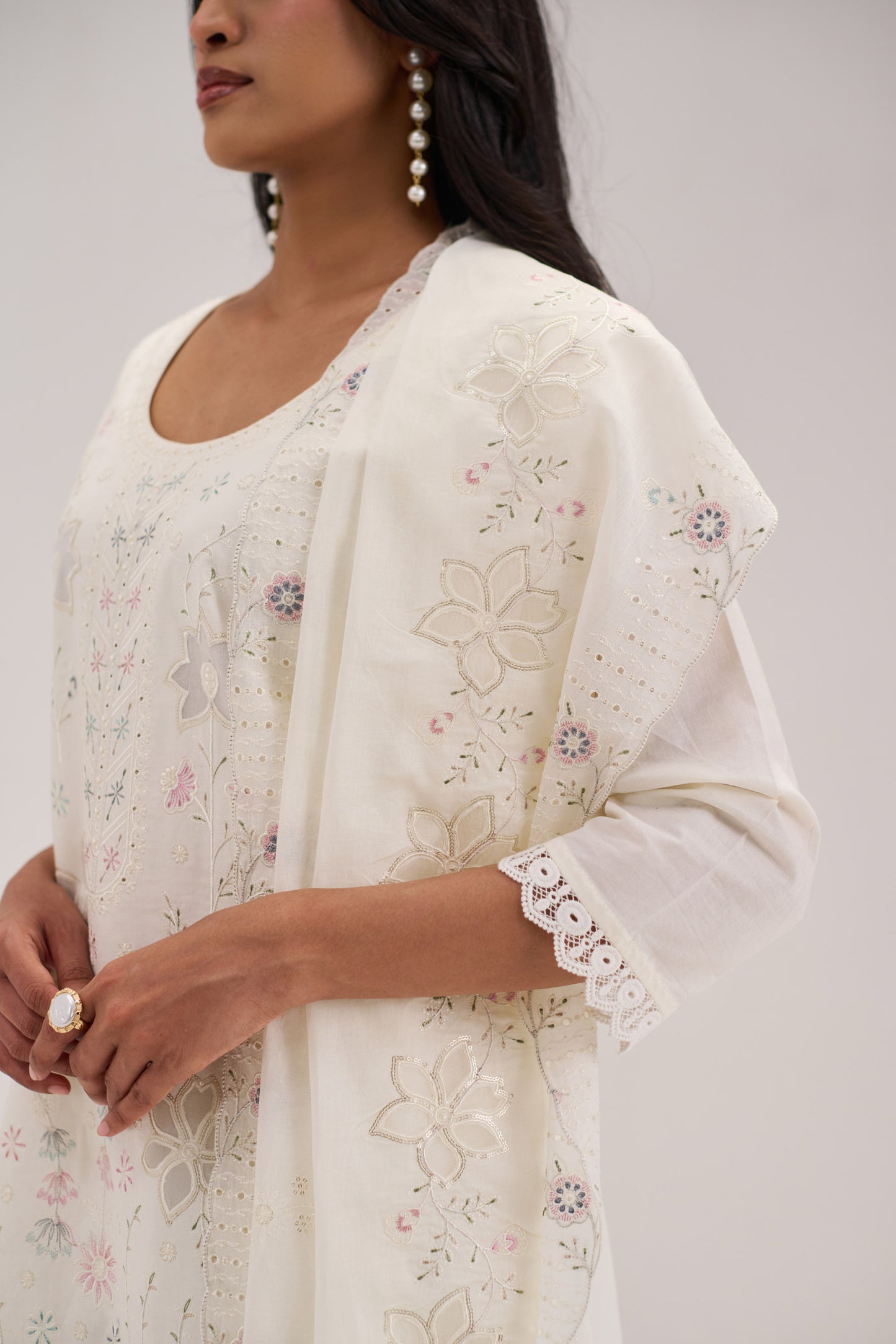 Pankhuri - White Cotton Cambric Suit Set
