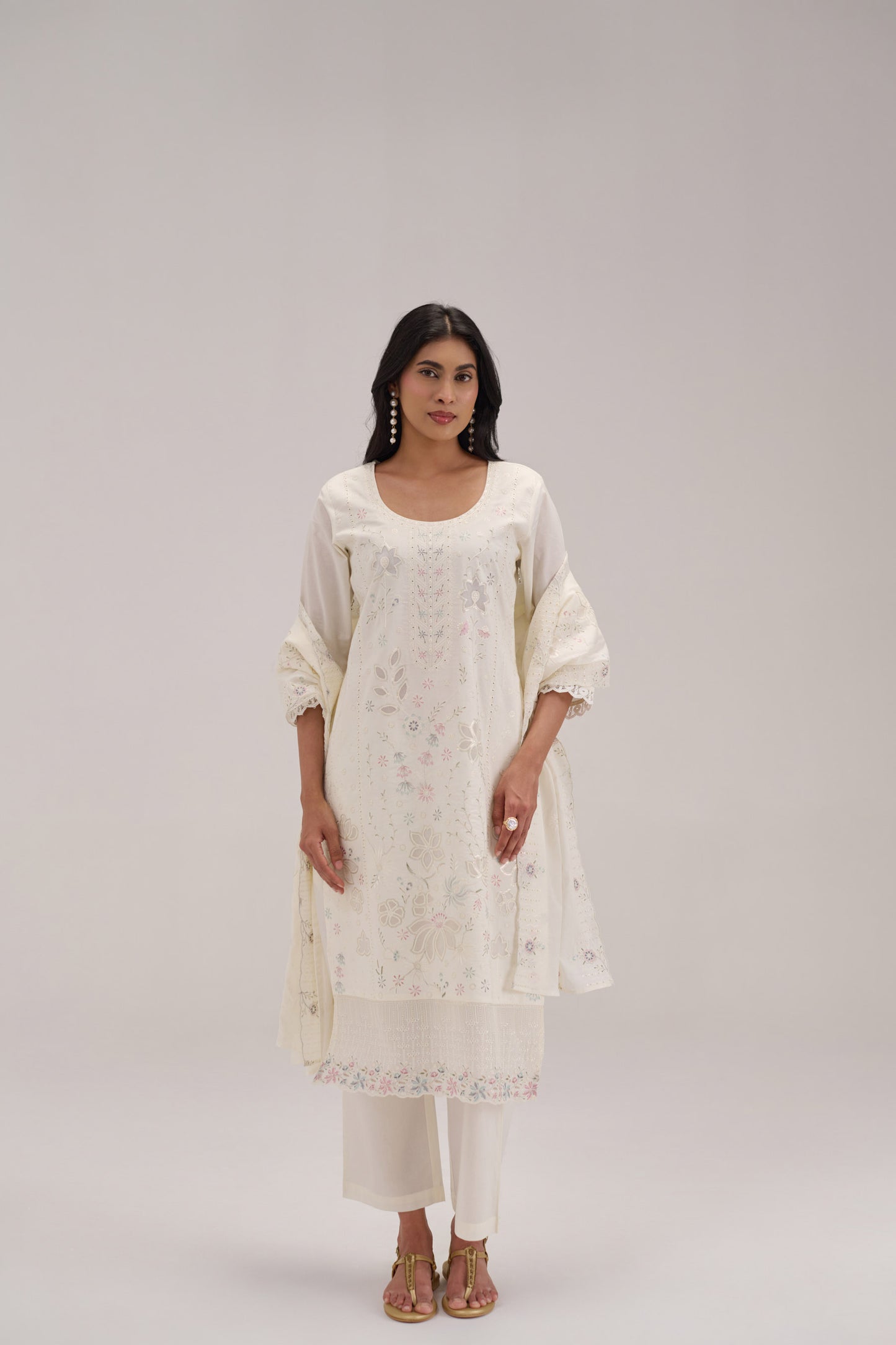 Pankhuri - White Cotton Cambric Suit Set