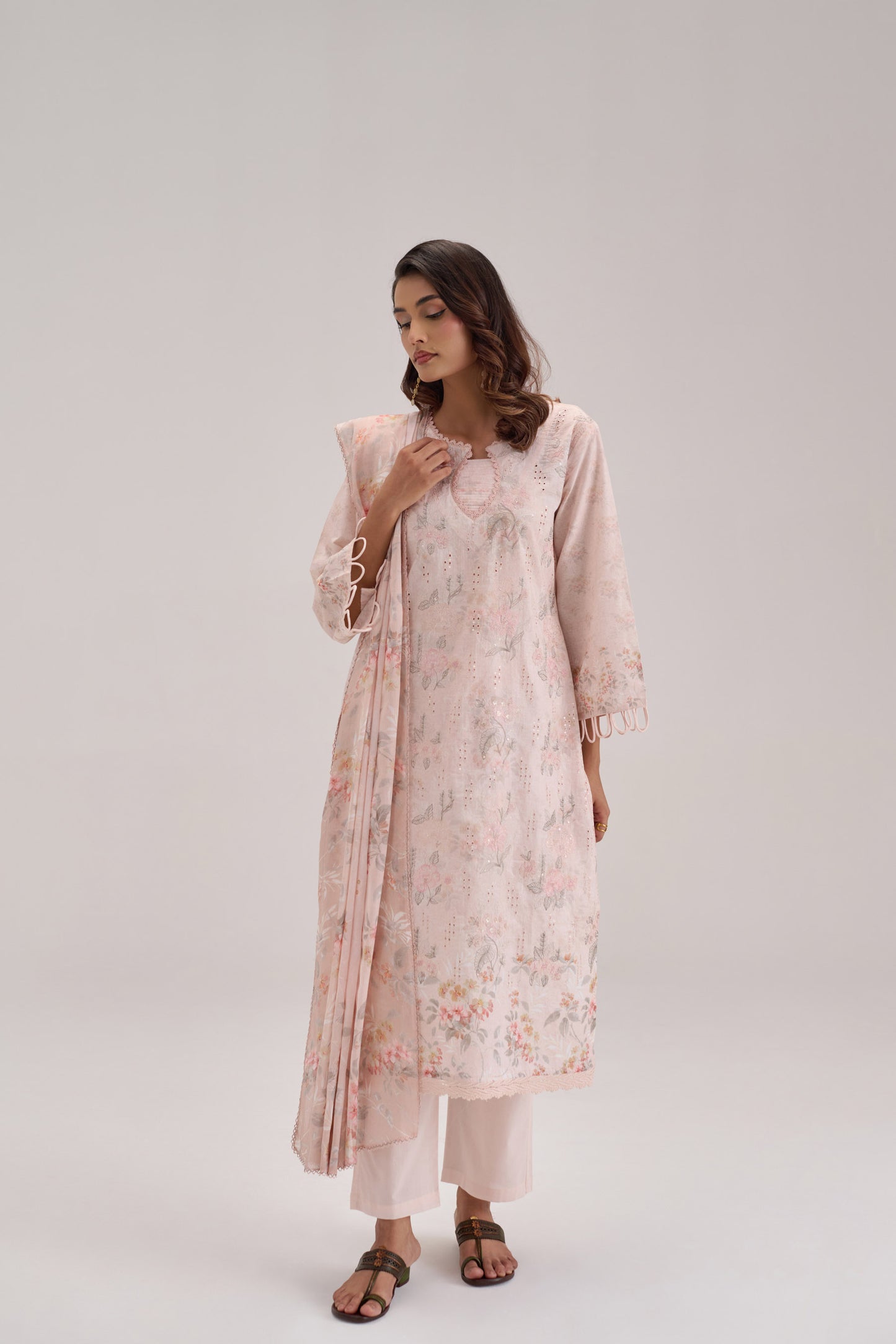 Pankhuri - Soft Peach Cotton Cambric Suit Set