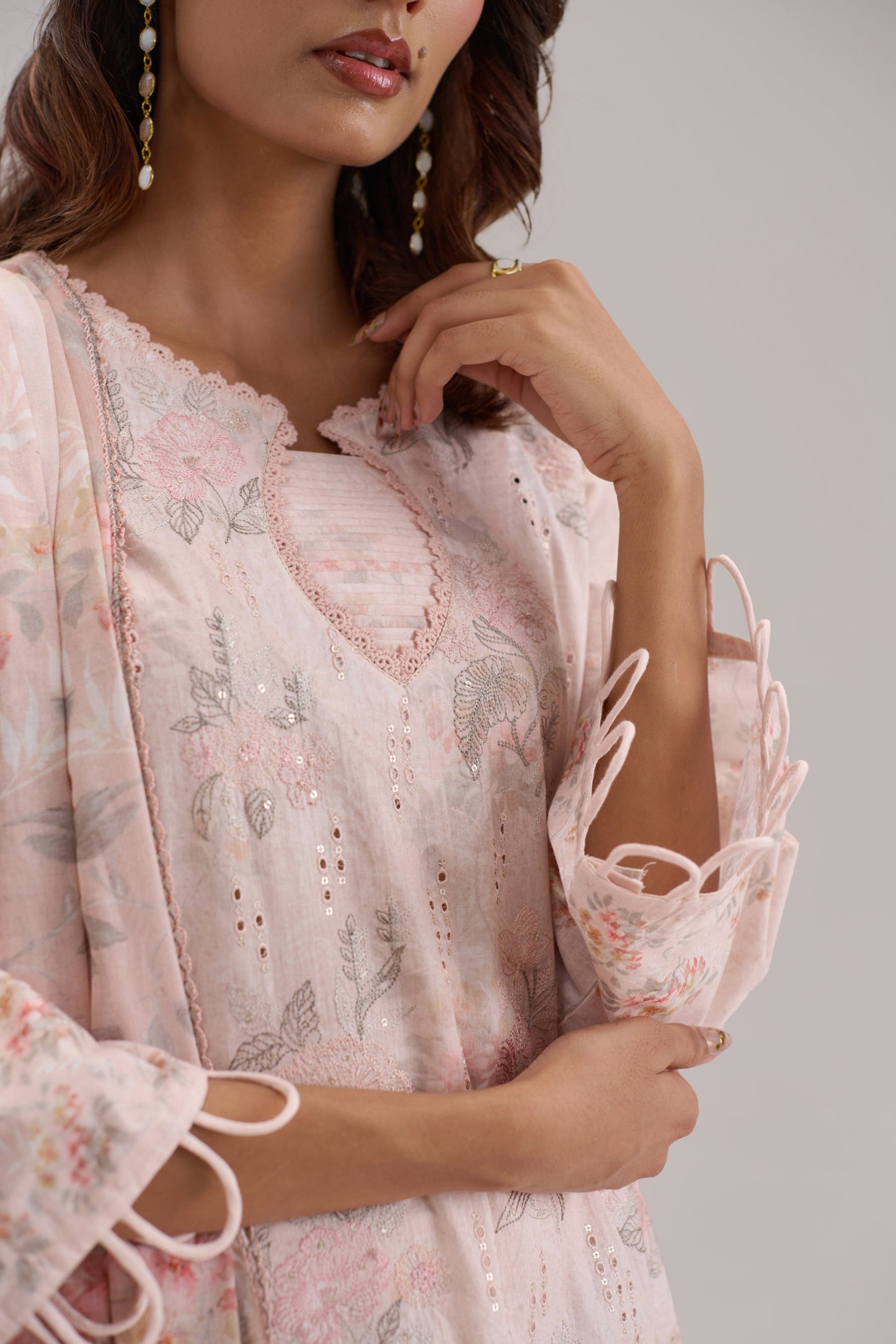 Pankhuri - Soft Peach Cotton Cambric Suit Set
