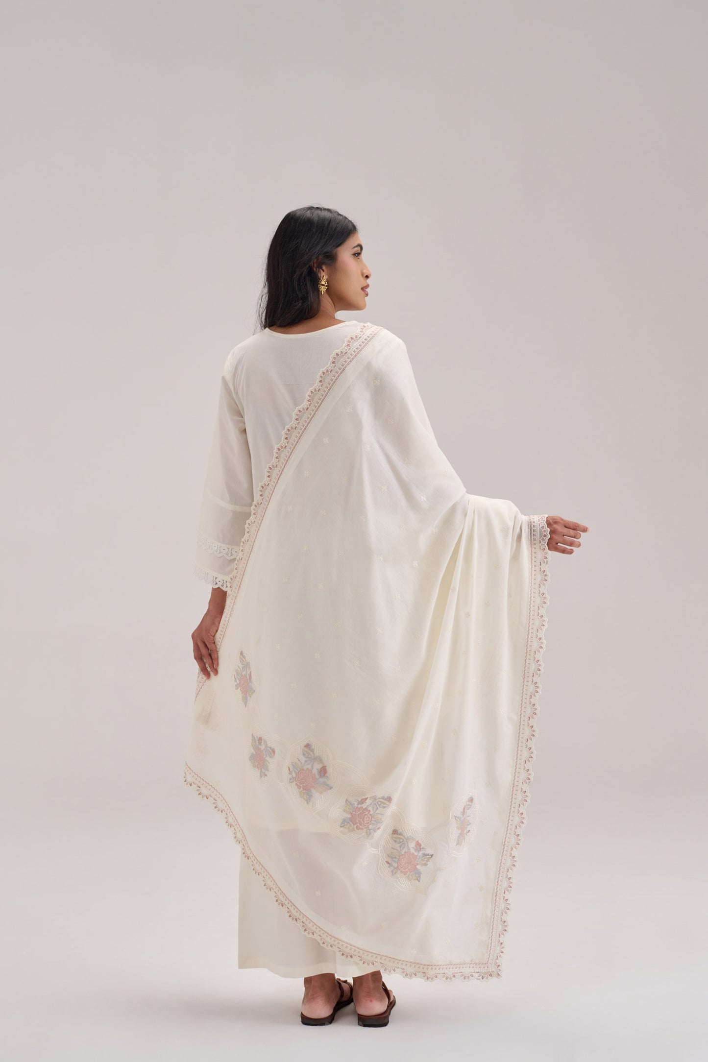 Pankhuri - Off White Cotton Cambric Suit Set